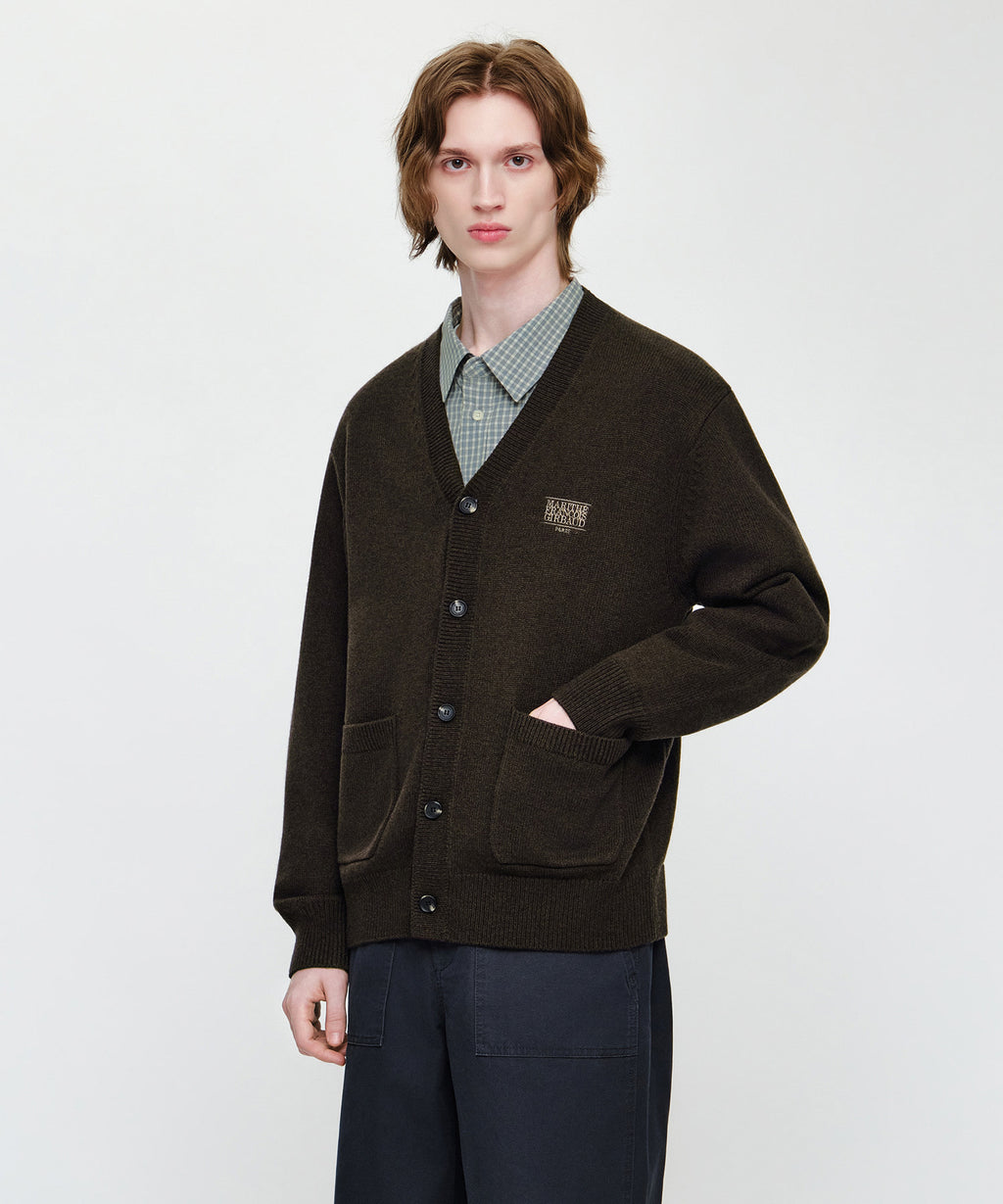 Marithe & Francois Girbaud - Premium Small Classic Logo Cashmere V-neck Cardigan (Brown) product image 2 | TRAB K-Fashion Australia