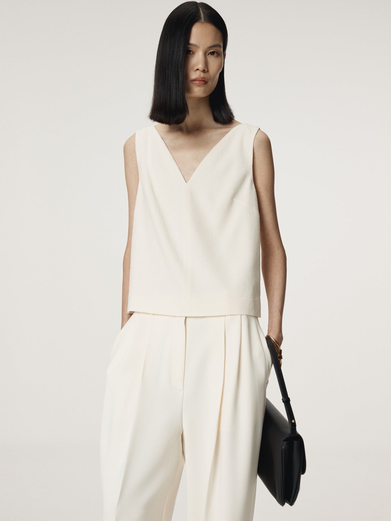 Recto - Wool Tweed V-Neck Top (Ivory) product image 8 | TRAB K-Fashion Australia