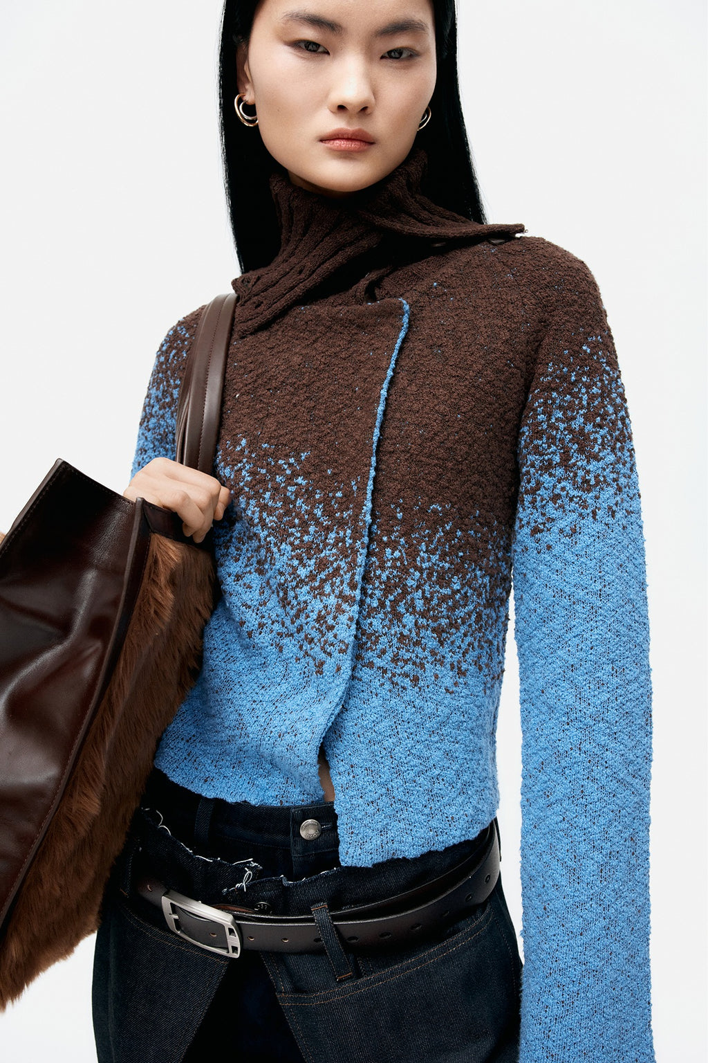 Andersson Bell - Flow Jaquard Short Cardigan (Blue/Brown) product image 1 | TRAB K-Fashion Australia