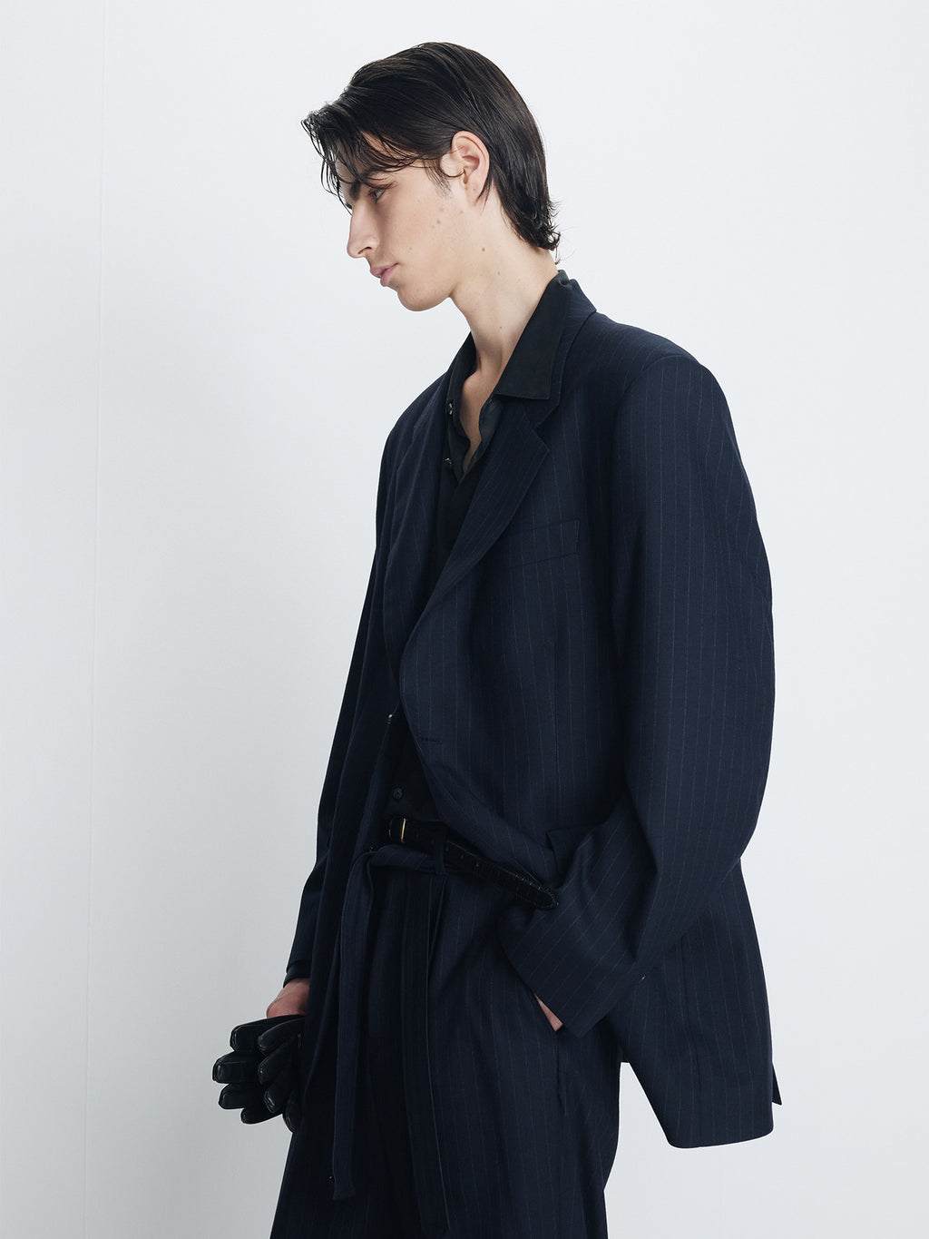 Tonywack - Pinstriped Wool Blend Relaxed Tailored Jacket (Navy Pinstripe) product image 5 | TRAB K-Fashion Australia