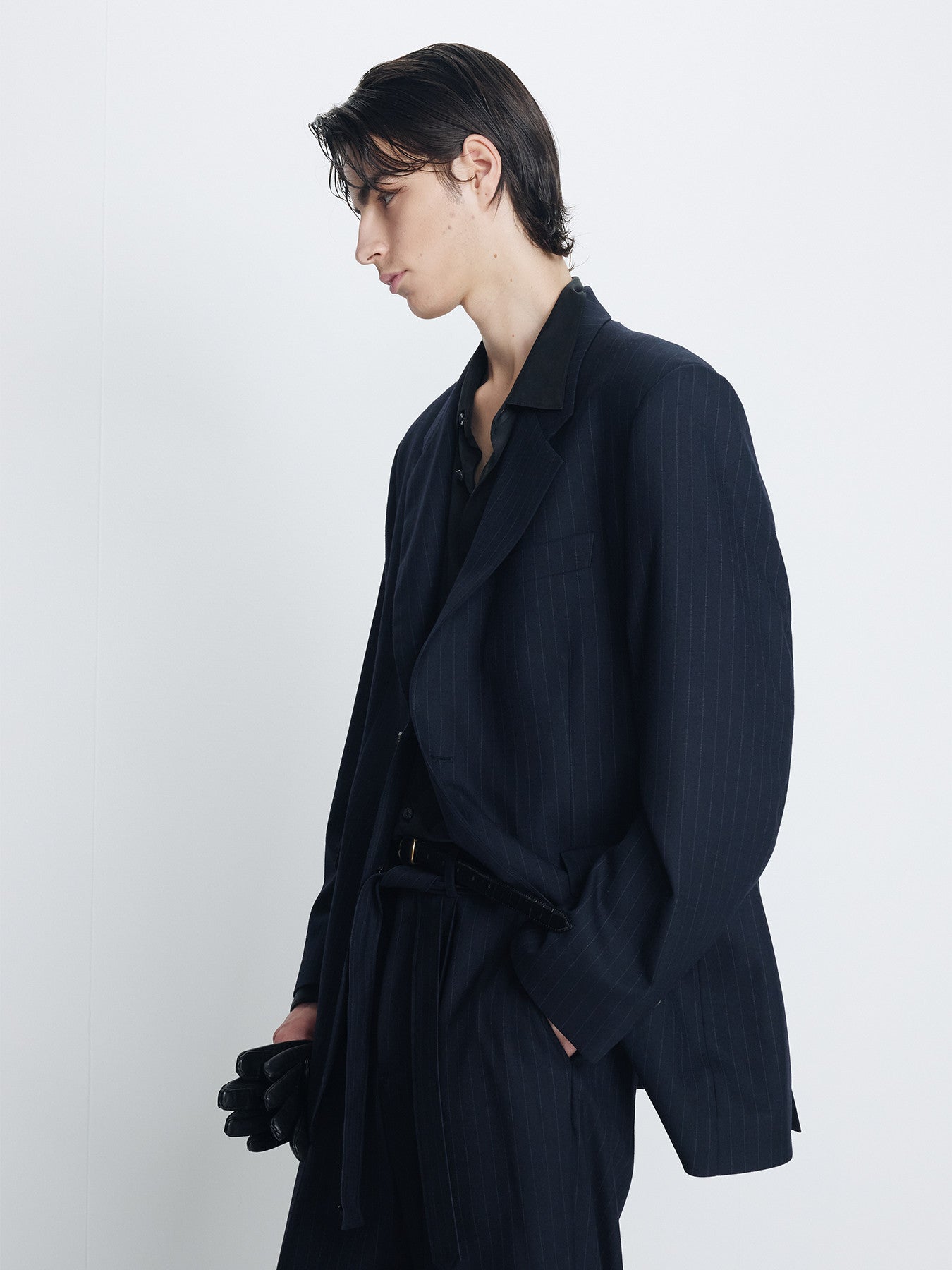 Tonywack - Pinstriped Wool Blend Relaxed Tailored Jacket (Navy Pinstripe) product image 5 | TRAB K-Fashion Australia