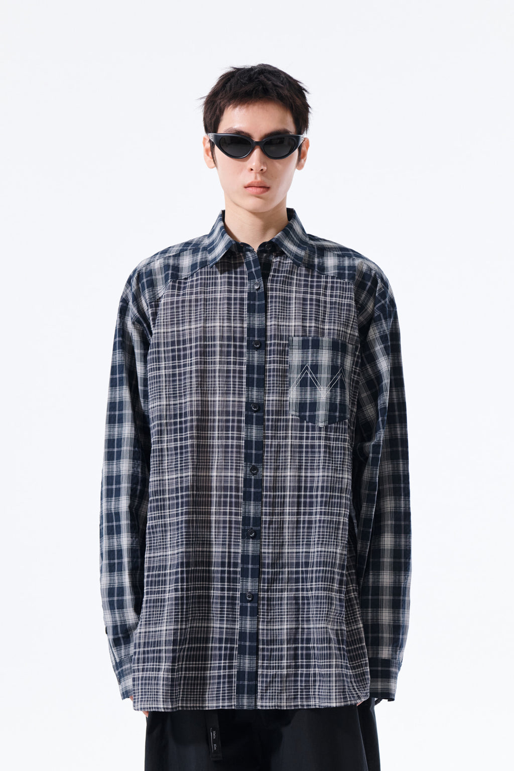 Matin Kim - Mixed Check Over Fit Shirt (Navy) product image 12 | TRAB K-Fashion Australia