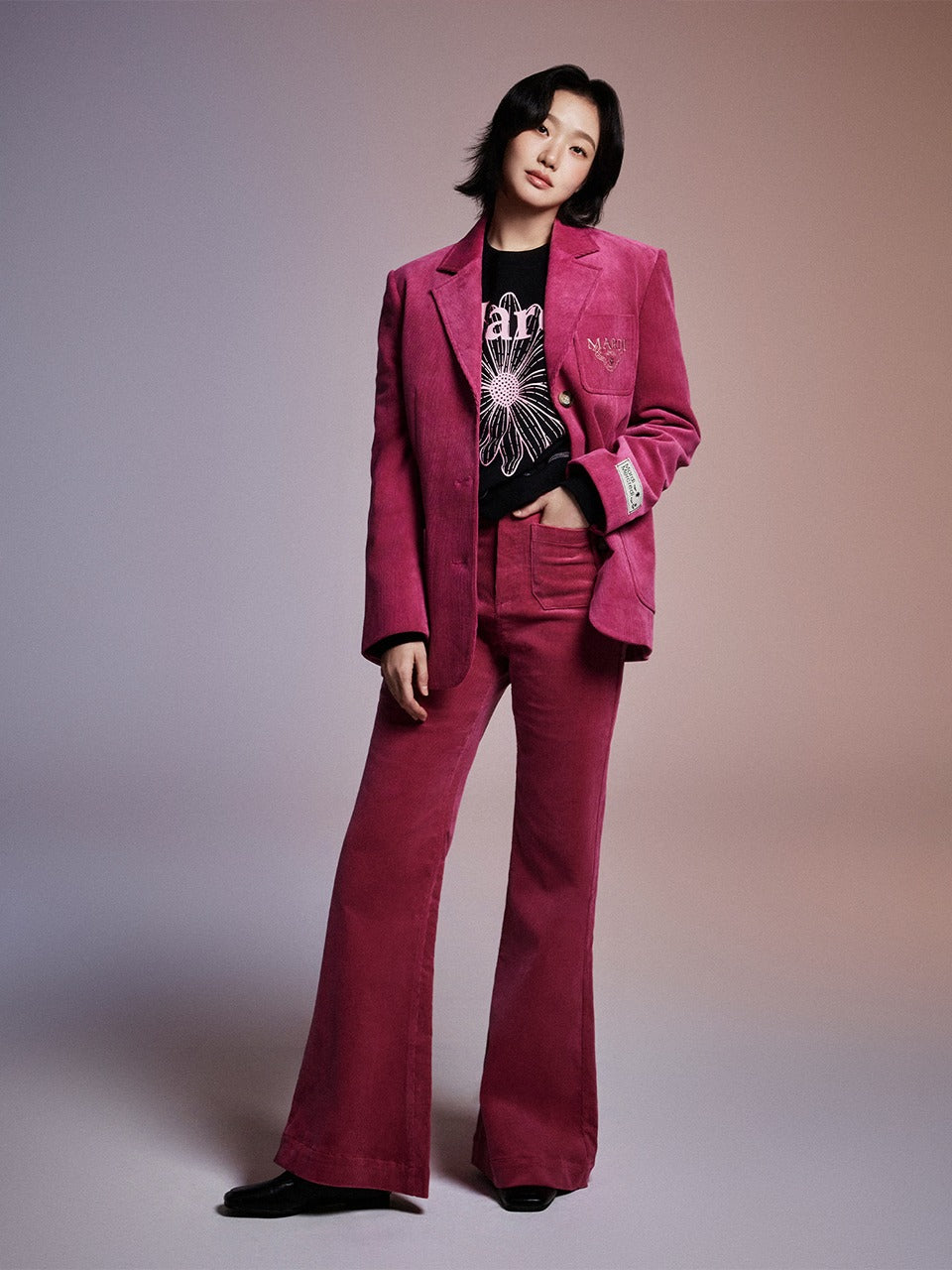 Mardi Mercredi - Corduroy Wide Flare Pants (Pink) product image 1 | TRAB K-Fashion Australia