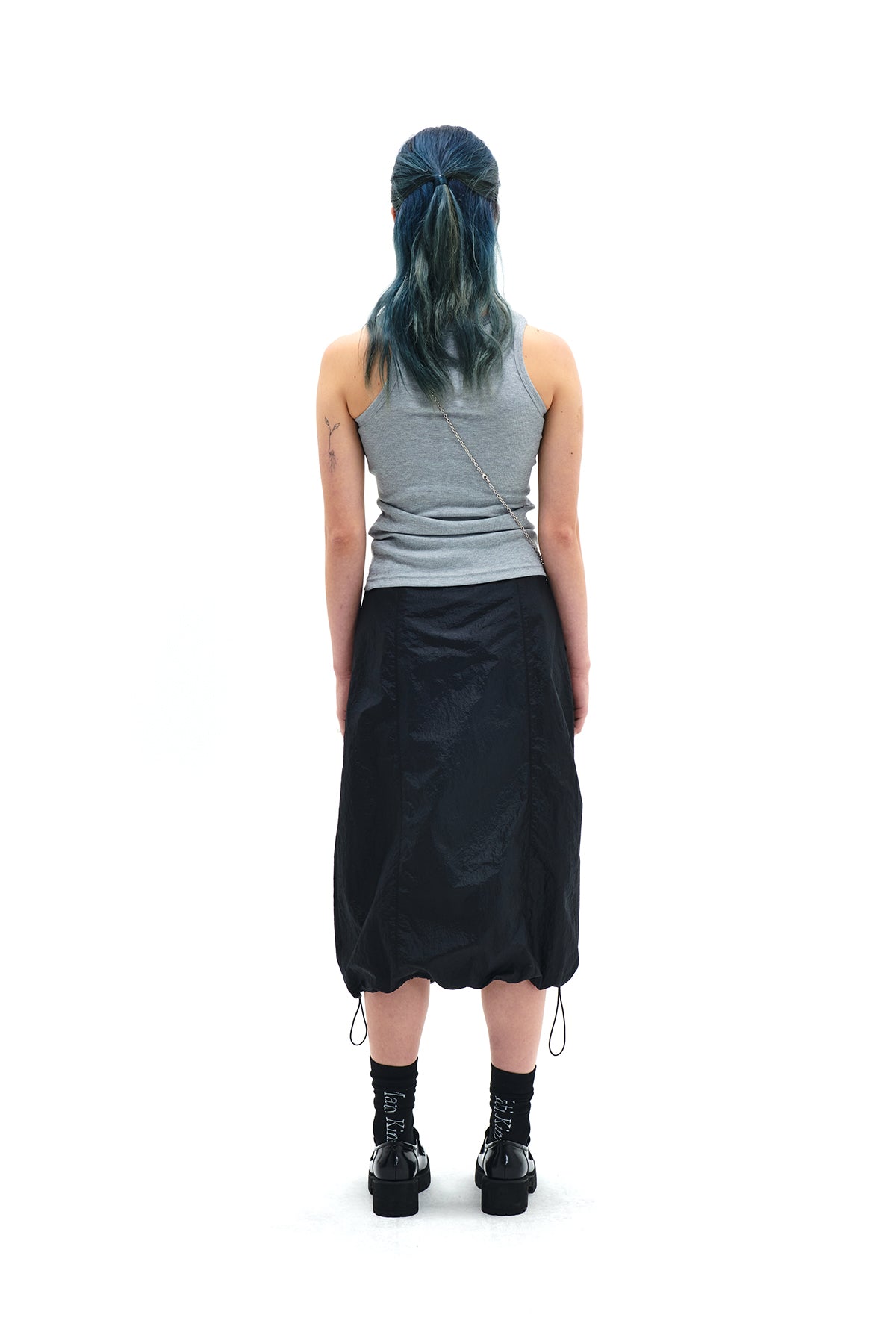 Matin Kim - Glossy Volume Midi Skirt (Black) product image 7 | TRAB K-Fashion Australia