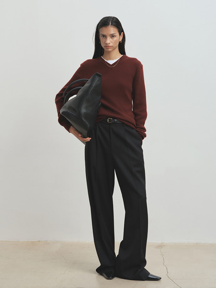 Tonywack - Super Fine Wool Ribbed V-Neck Sweater (Maroon) product image 1 | TRAB K-Fashion Australia