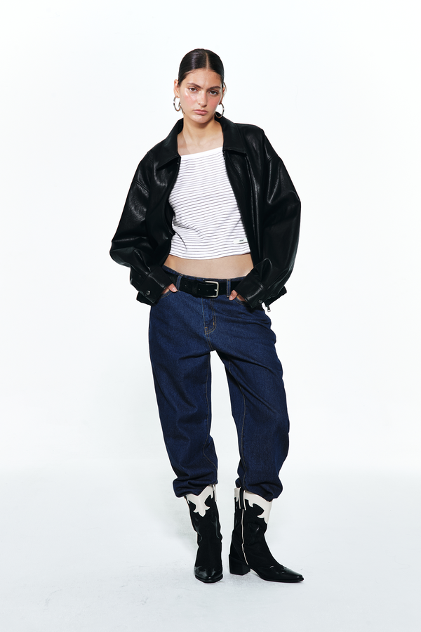 Deinet - Faux-Leather Bomber Banded Jumper (Black) product image 4 | TRAB K-Fashion Australia