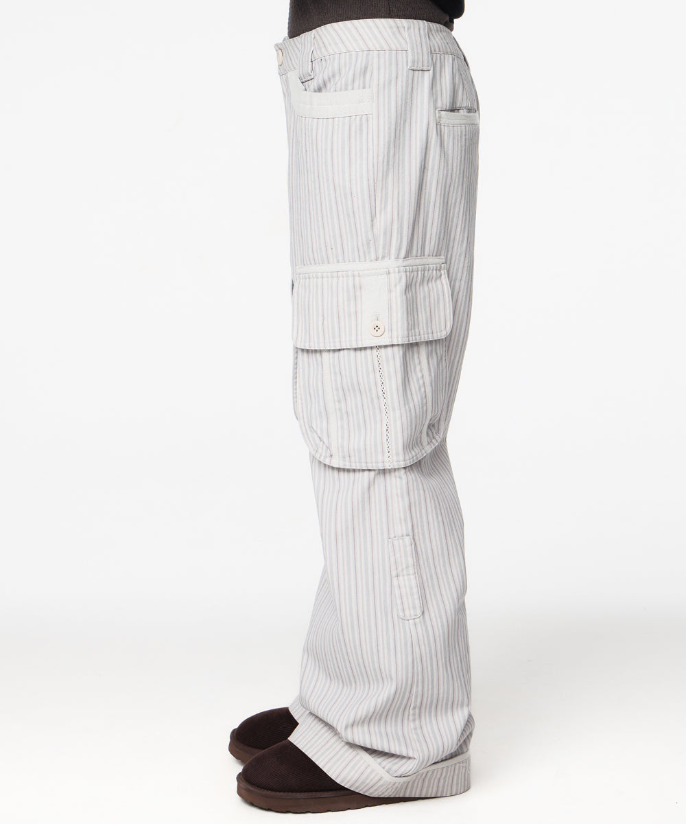 Coyseio - Stripe Big Pocket Cargo Pants (Light Grey) product image 5 | TRAB K-Fashion Australia