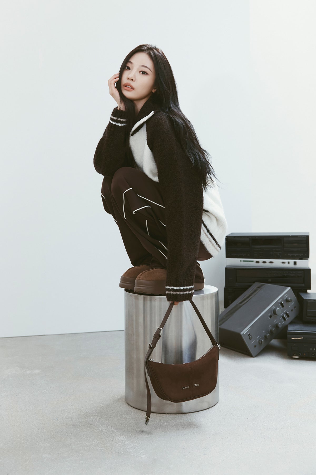 Matin Kim - Suede Mini Arc Hobo Bag (Brown) product image 1 | TRAB K-Fashion Australia