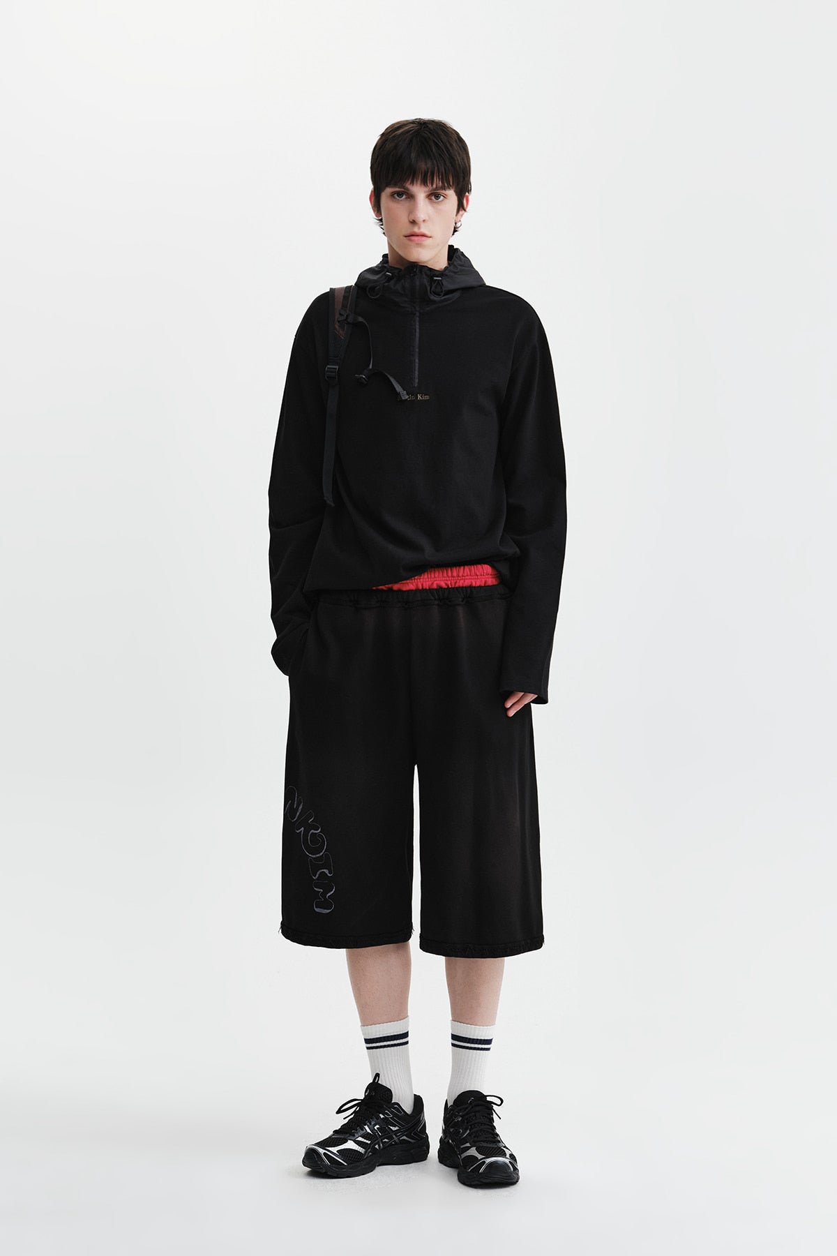 Matin Kim - Color Block Hoody Quarter Zip Up (Black) product image 10 | TRAB K-Fashion Australia