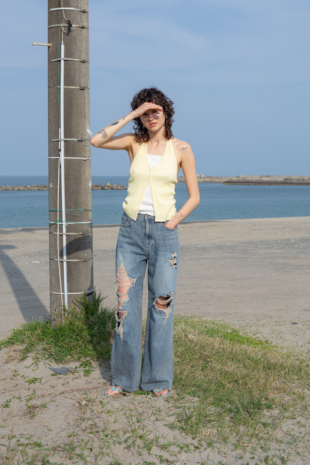 Matin Kim - Layered Button Halter Neck Top (Light Yellow) product image 6 | TRAB K-Fashion Australia