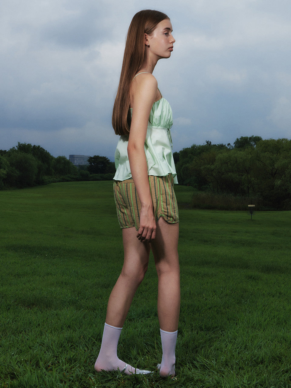 Kijun - BETTA Shorts Olive Beige Stripe product image 2 | TRAB K-Fashion Australia