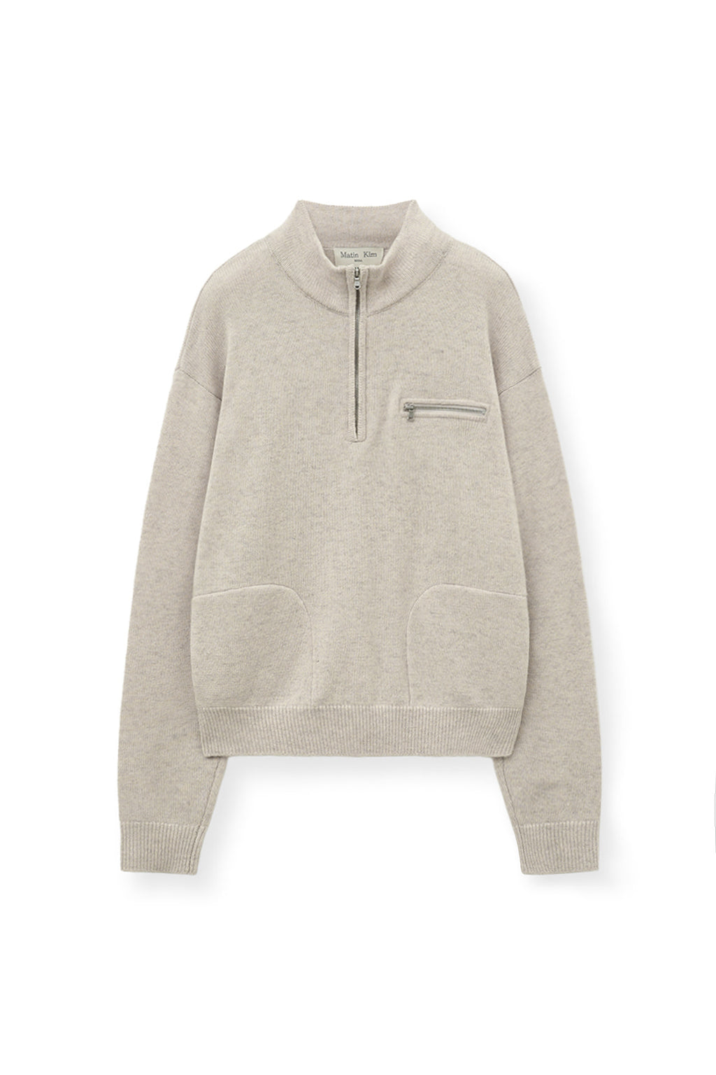 Matin Kim - Back Logo Half Knit Zip Up Pullover (Light Beige) product image 10 | TRAB K-Fashion Australia