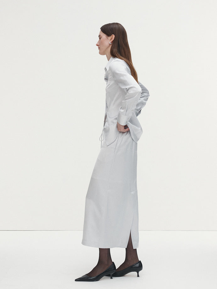 Tonywack - Satin Drawstring Midi Skirt (Silver) product image 6 | TRAB K-Fashion Australia