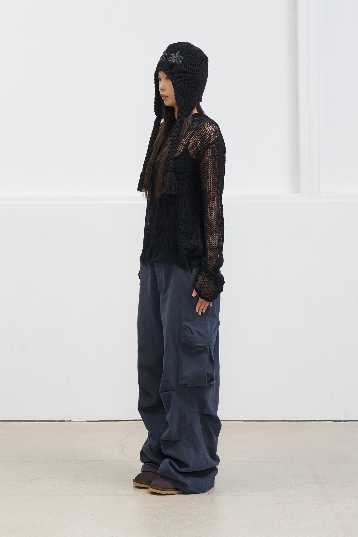 Deinet - Loose Mesh Knit Hoodie (Black) product image 2 | TRAB K-Fashion Australia