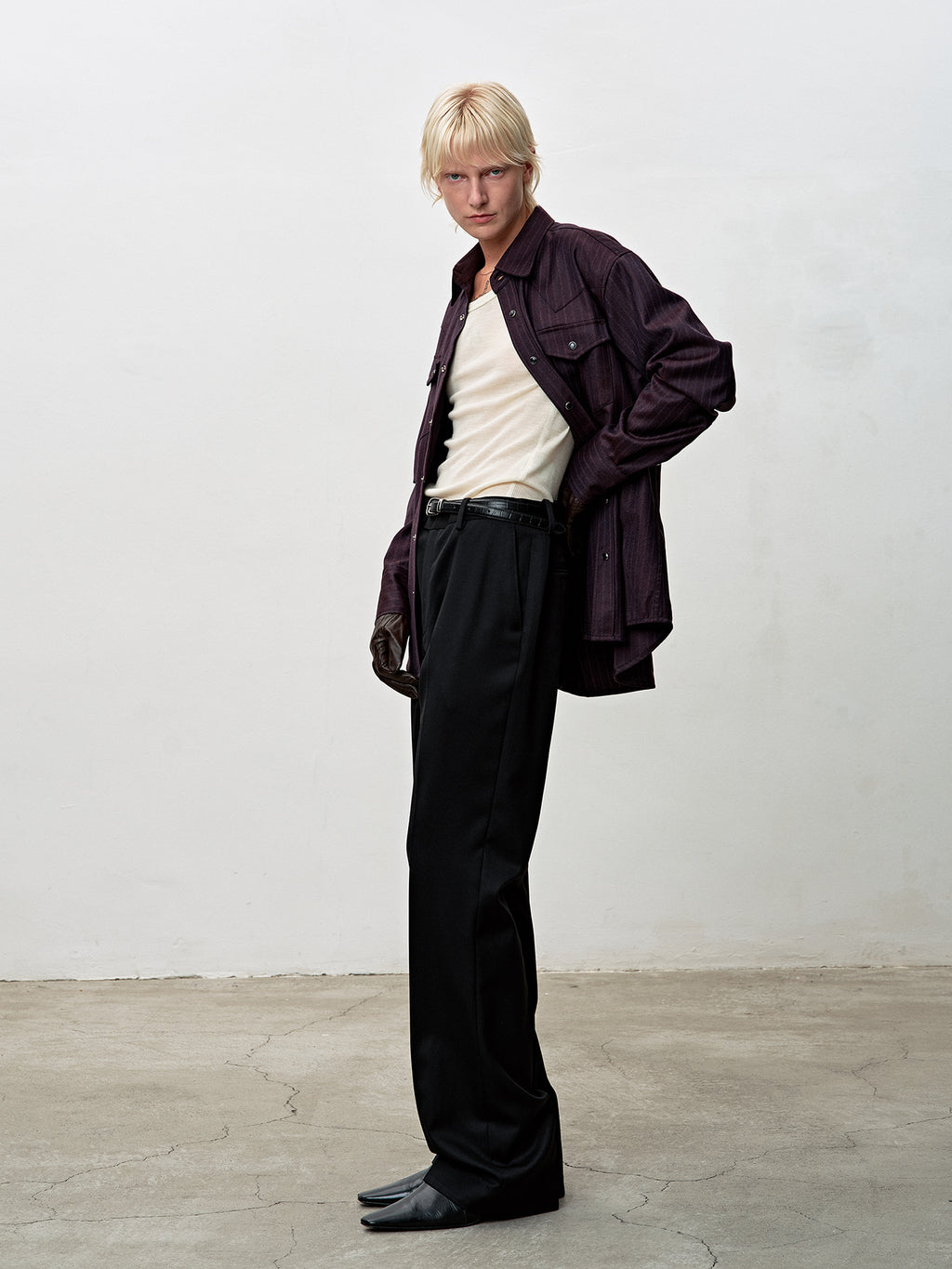 Tonywack - Striped Wool Western Shirt (Dark Burgundy) product image 4 | TRAB K-Fashion Australia