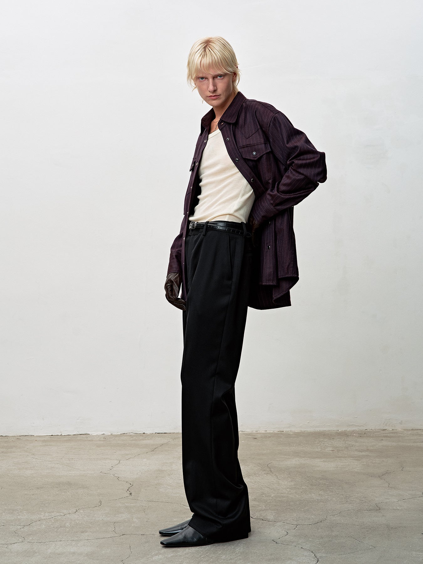 Tonywack - Striped Wool Western Shirt (Dark Burgundy) product image 4 | TRAB K-Fashion Australia