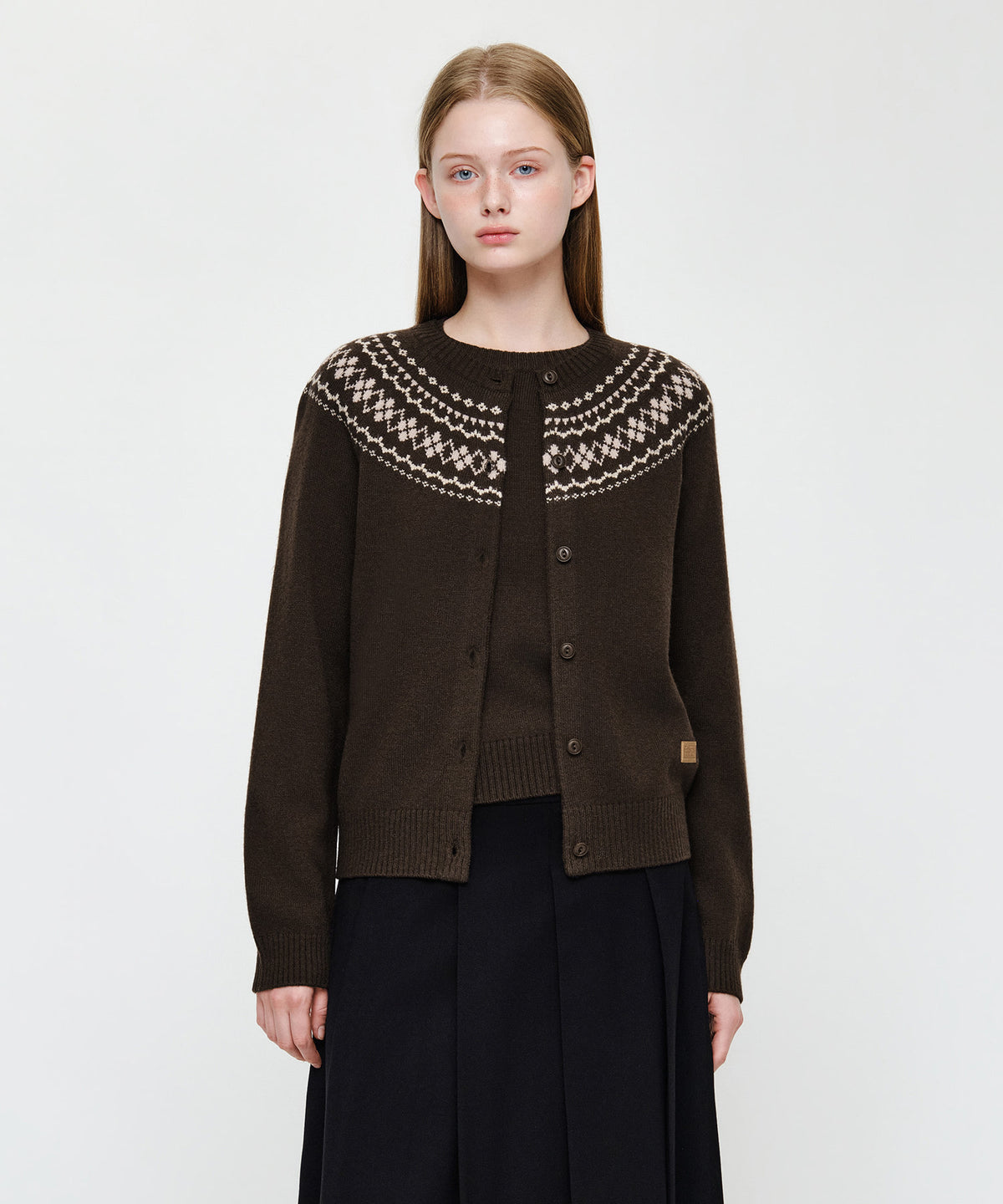 Marithe & Francois Girbaud - Small Classic Logo Nordic Cardigan Set Up (Brown) product image 1 | TRAB K-Fashion Australia
