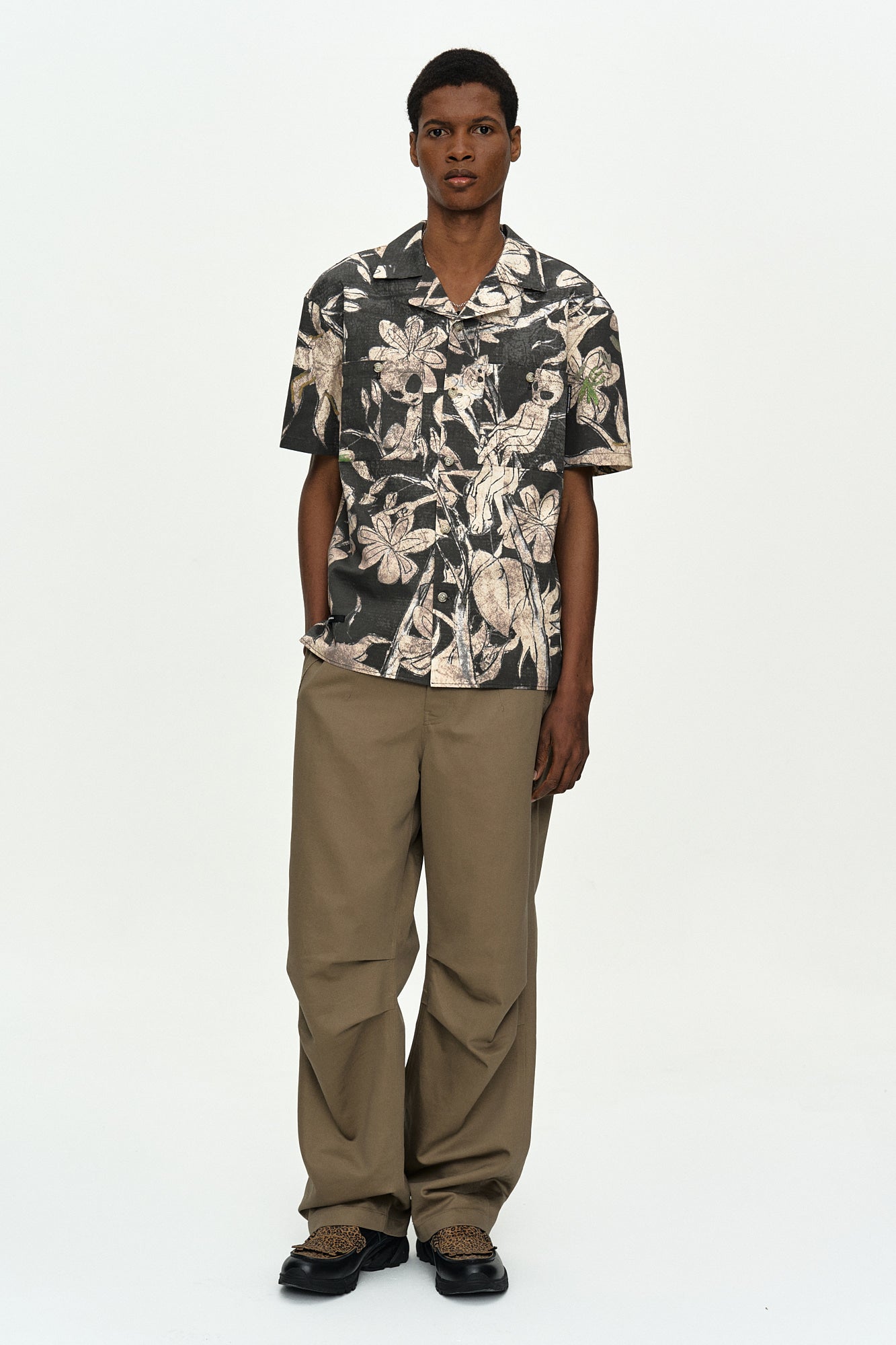 Andersson Bell - Flower Printed Open Collar Shirt (Black/Beige) product image 2 | TRAB K-Fashion Australia