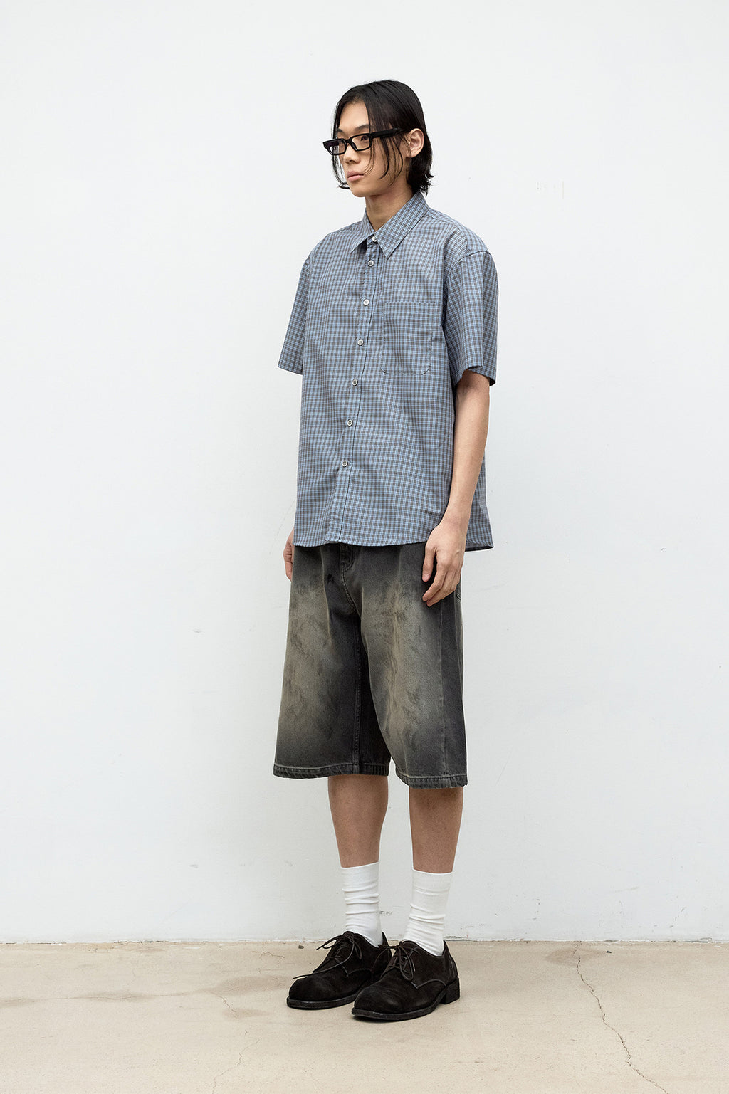 Coor - Cotton Blend Tartancheck Half Shirt (Blue Check) product image 3 | TRAB K-Fashion Australia