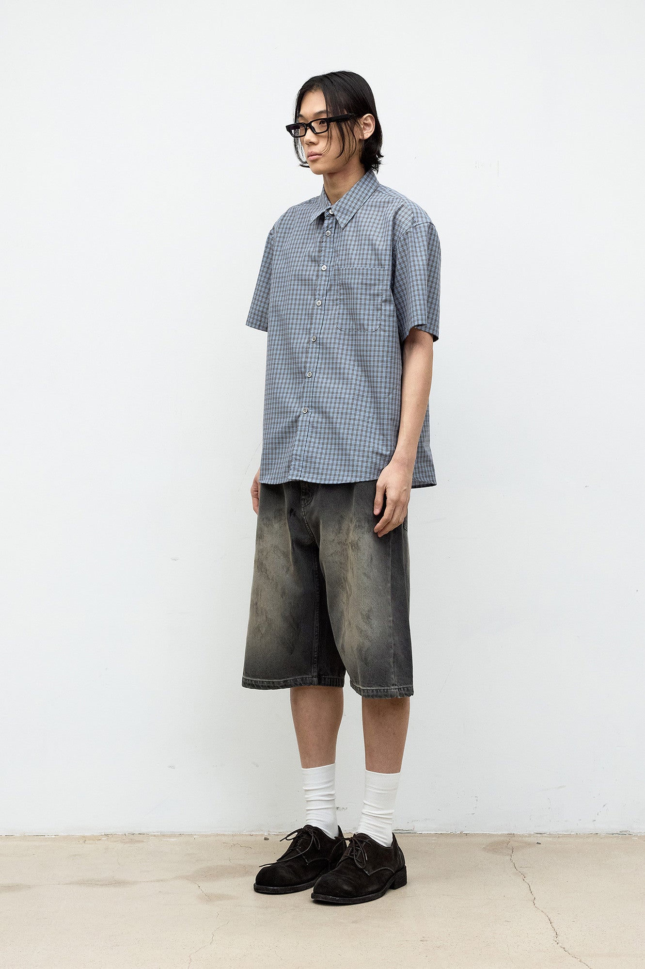 Coor - Cotton Blend Tartancheck Half Shirt (Blue Check) product image 3 | TRAB K-Fashion Australia