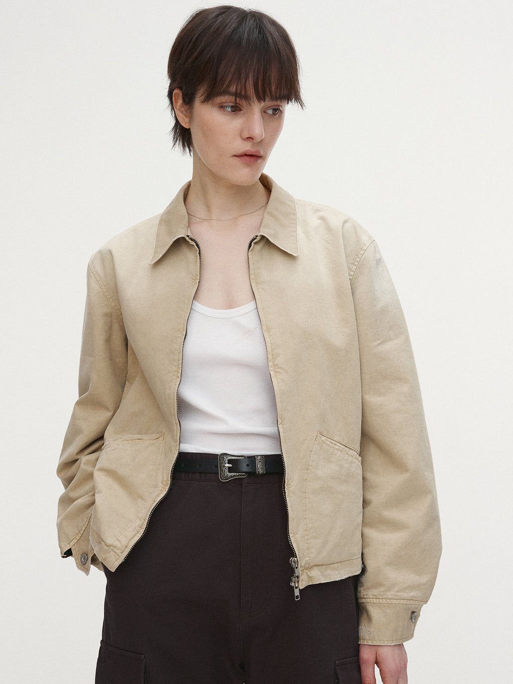 Tonywack - Garment-Dyed Cotton Distressed Mechanic Jacket (Faded Beige) product image 3 | TRAB K-Fashion Australia