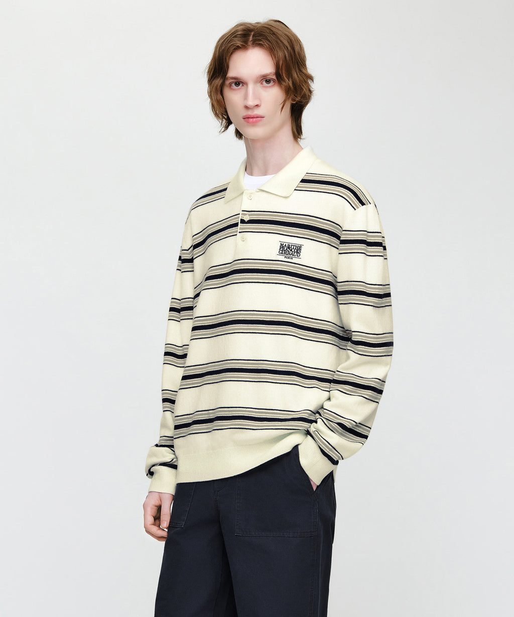Marithe & Francois Girbaud - Small Classic Logo Multi Stripe Polo Knit (Ivory) product image 2 | TRAB K-Fashion Australia