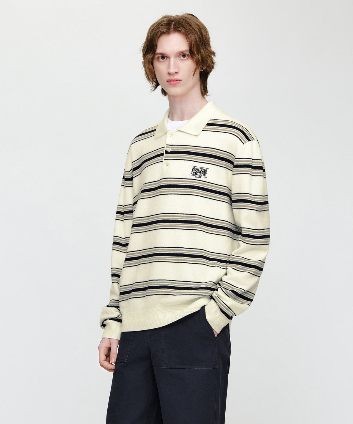 Marithe & Francois Girbaud - Small Classic Logo Multi Stripe Polo Knit (Ivory) product image 2 | TRAB K-Fashion Australia
