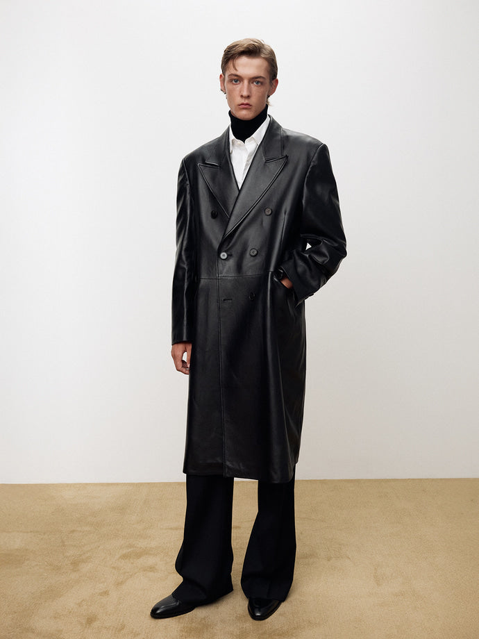 Tonywack - Nappa Leather Double-Breasted Coat (Black) product image 1 | TRAB K-Fashion Australia