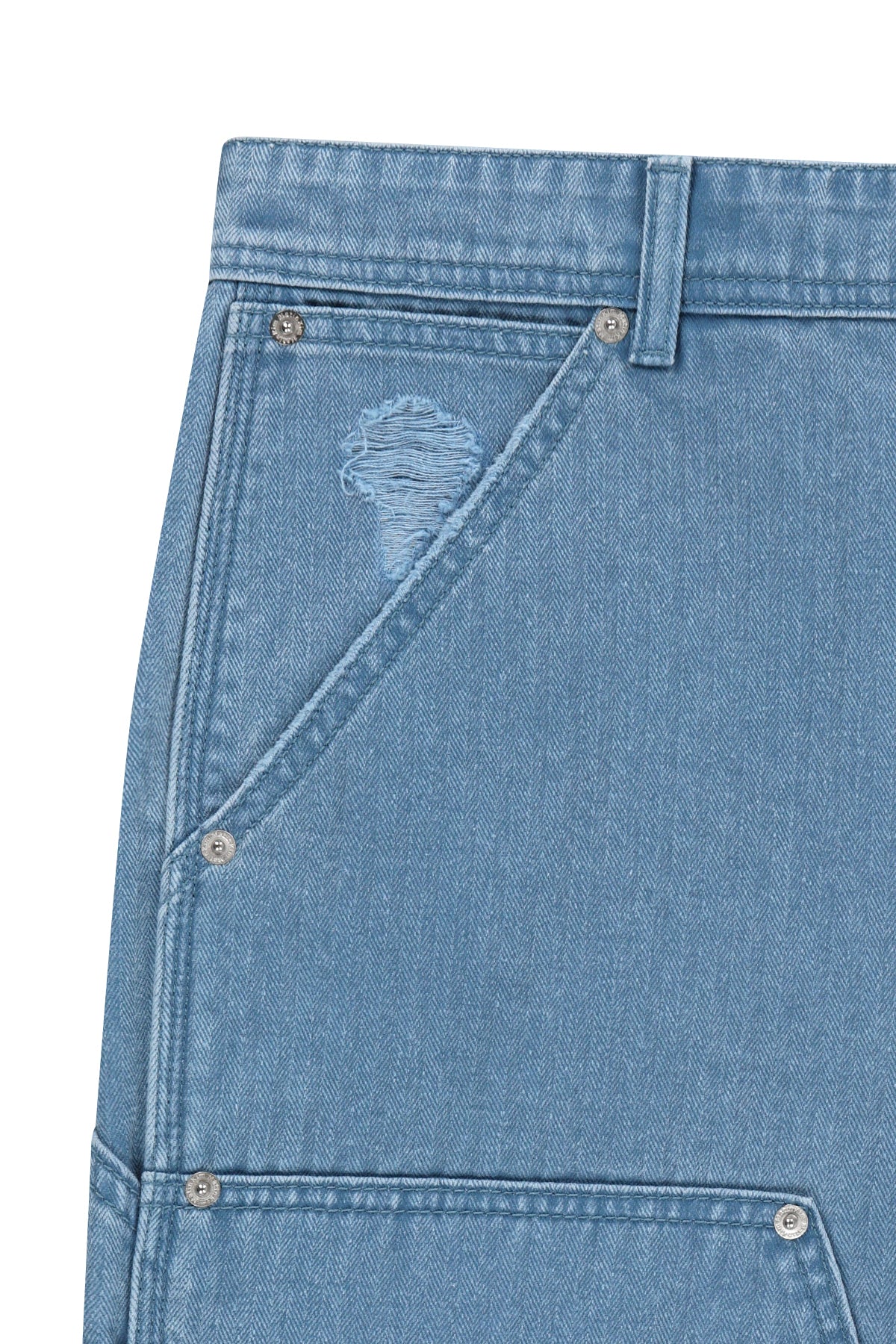 Matin Kim - Heringbone Raw Cut Denim Shorts (Light Blue) product image 4 | TRAB K-Fashion Australia