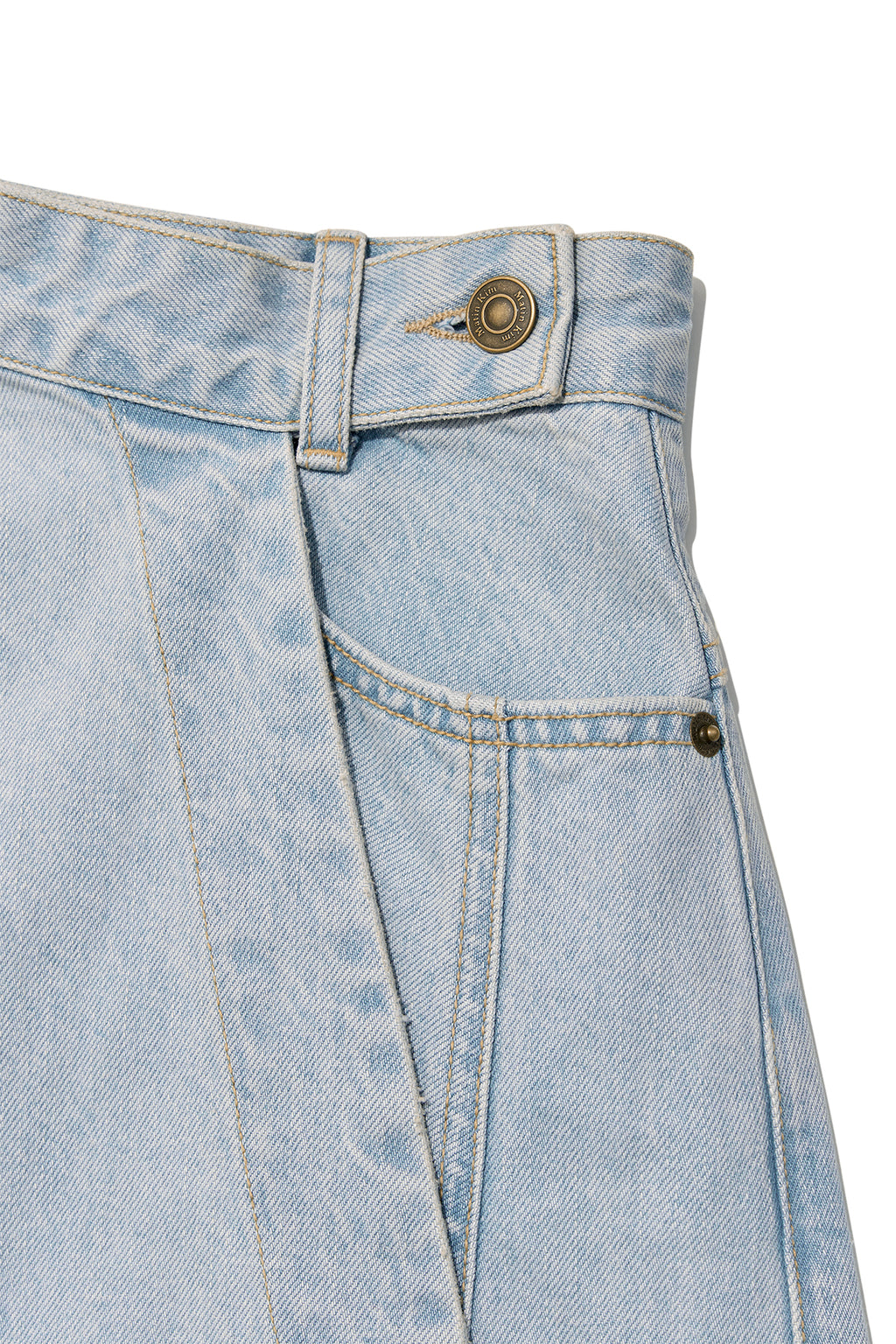 Matin Kim - Denim Mixed Flare Skirt (Light Blue) product image 4 | TRAB K-Fashion Australia