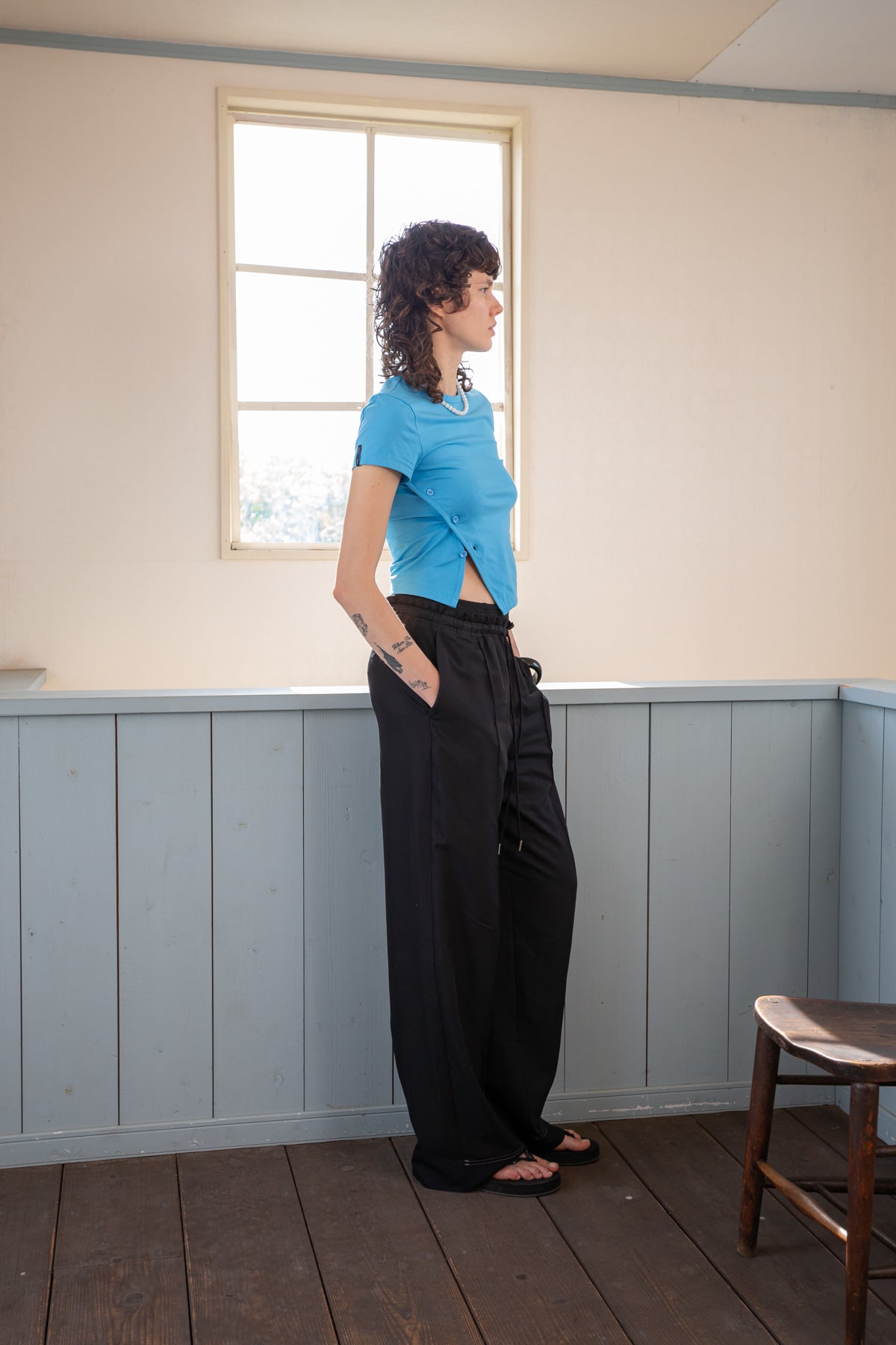 Matin Kim - Slit Button Point Crop Top (Blue) product image 7 | TRAB K-Fashion Australia