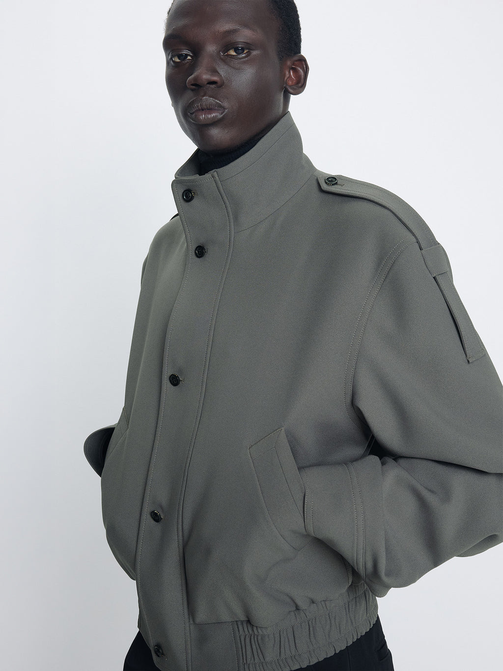 Tonywack - Stand Collar Epaulette Blouson (Ash Olive) product image 5 | TRAB K-Fashion Australia