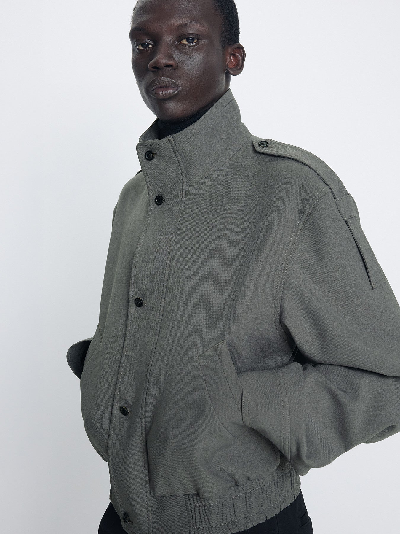 Tonywack - Stand Collar Epaulette Blouson (Ash Olive) product image 5 | TRAB K-Fashion Australia