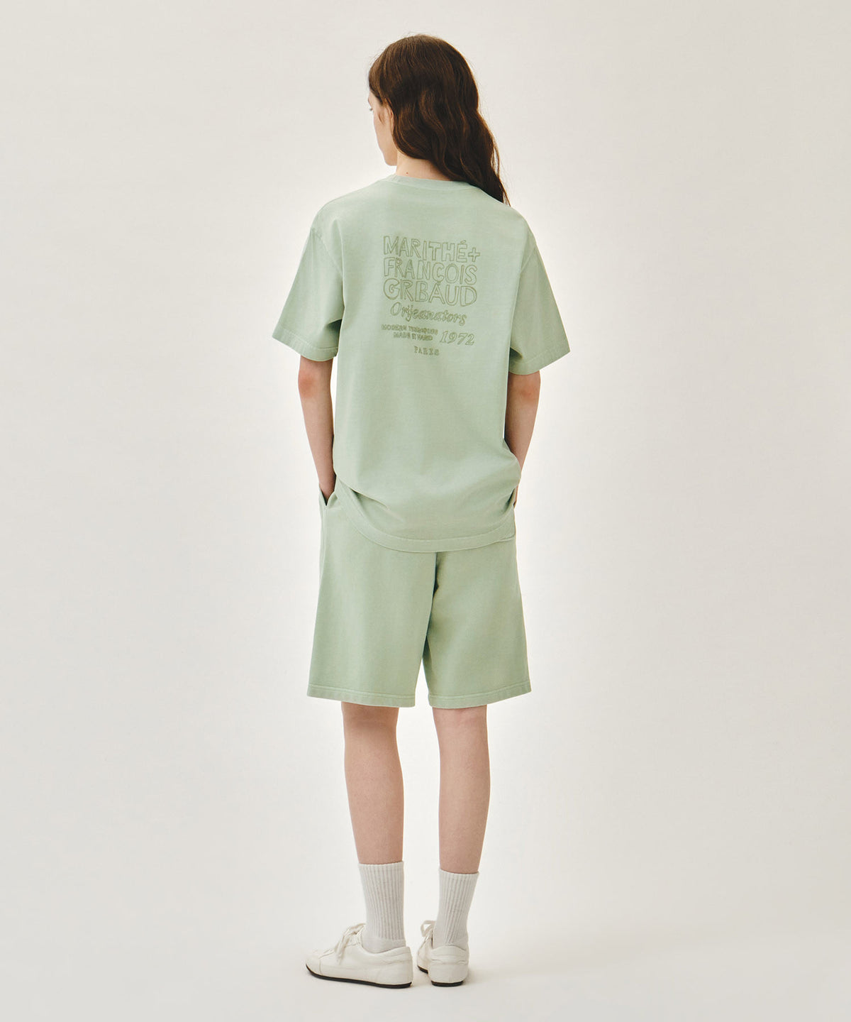 Marithe & Francois Girbaud - Outline Classic Logo Dyeing Bermuda Sweat Shorts (Mint) product image 4 | TRAB K-Fashion Australia