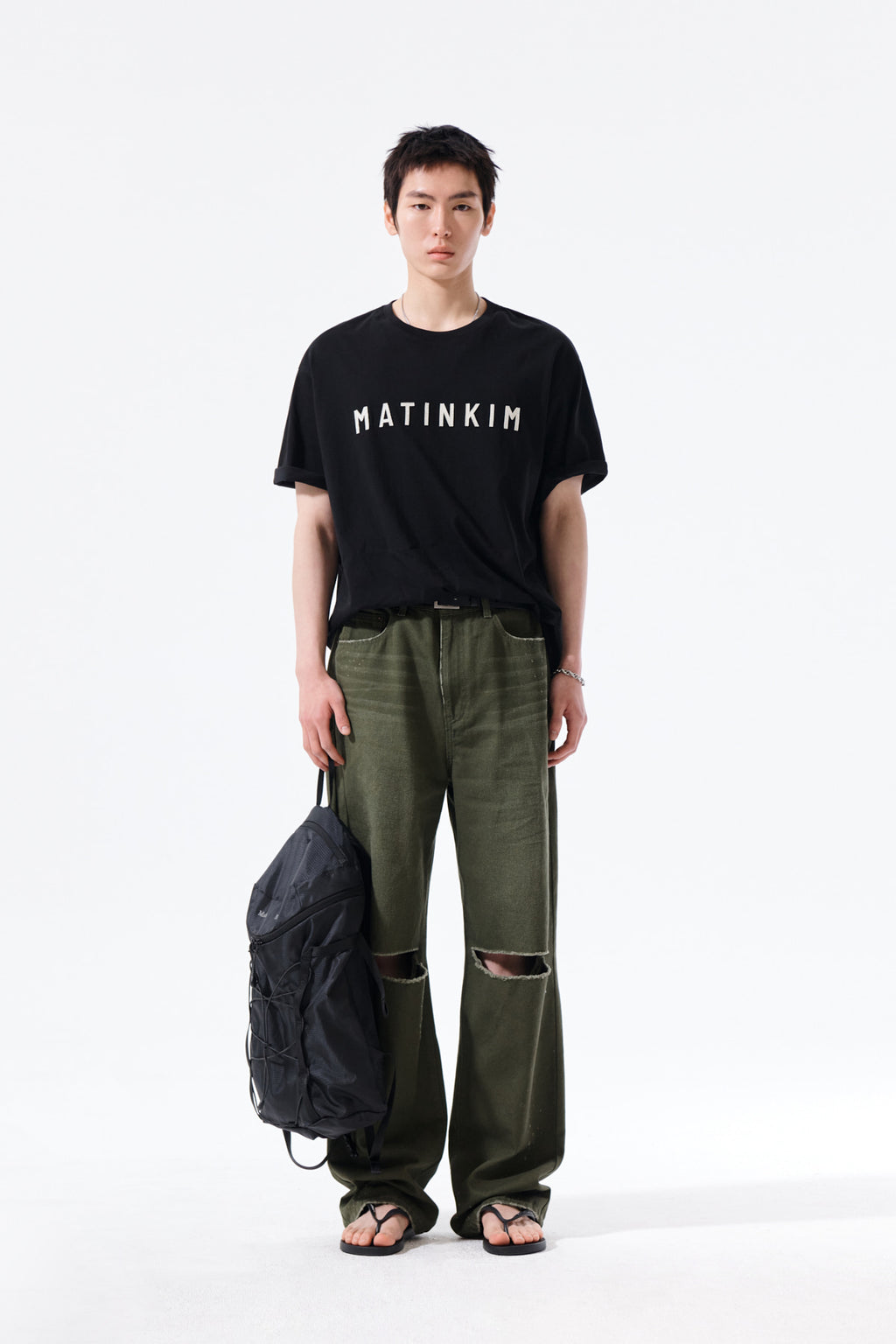 Matin Kim - Distressed Denim Pants (Khaki) product image 6 | TRAB K-Fashion Australia