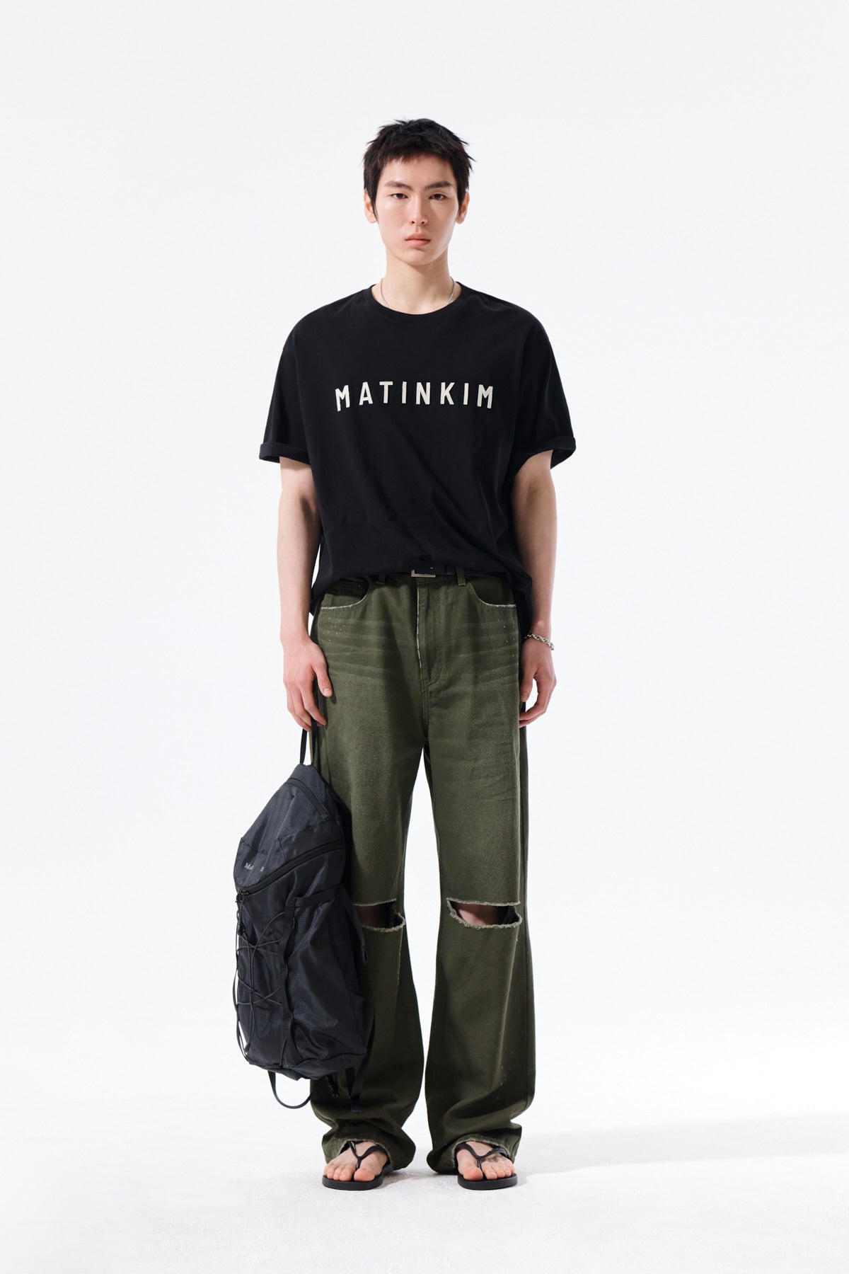 Matin Kim - Distressed Denim Pants (Khaki) product image 6 | TRAB K-Fashion Australia