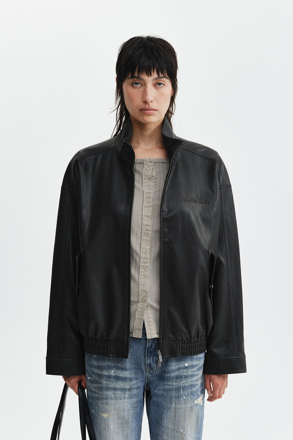 Matin Kim - Small Logo Faux Leather High Neck Jumper (Dark Brown) product image 8 | TRAB K-Fashion Australia