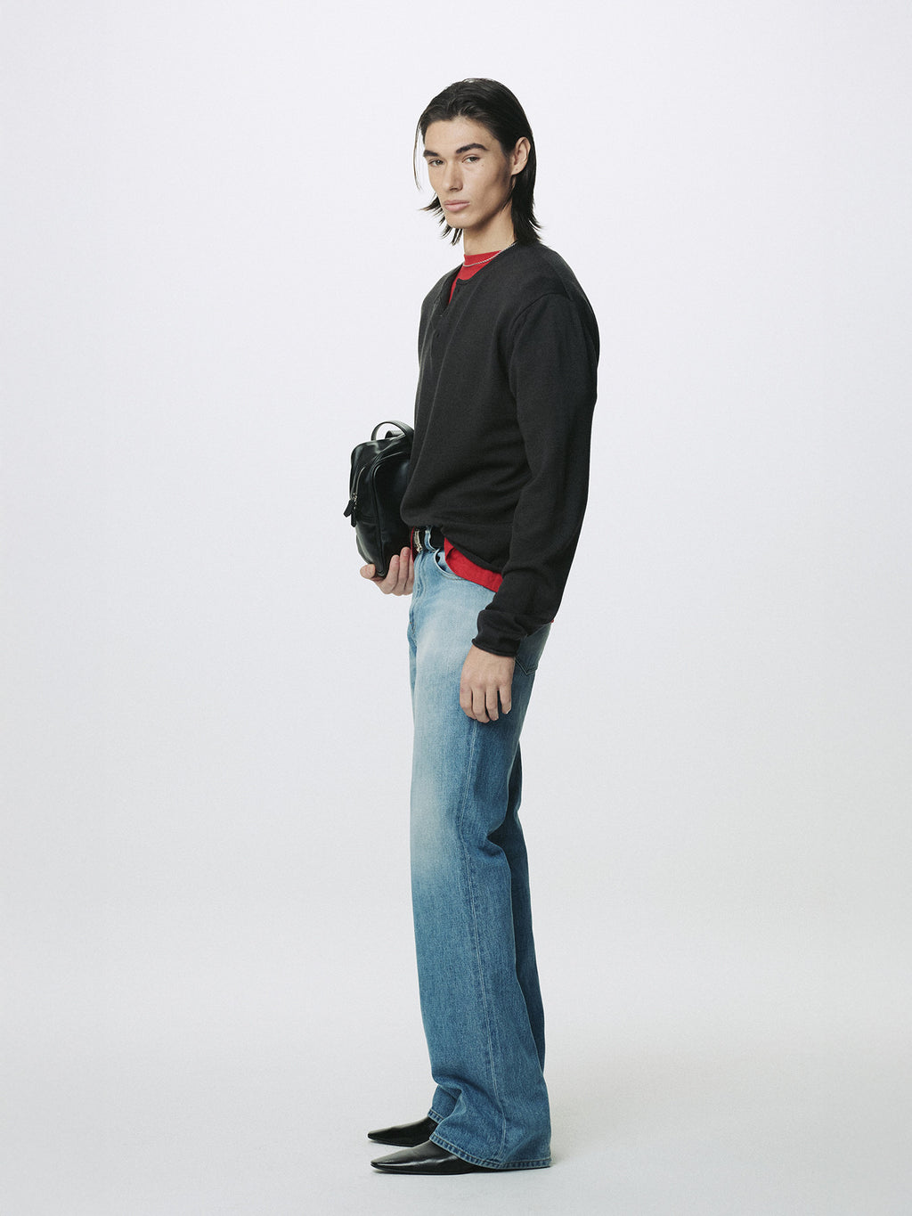 Tonywack - Extra Fine Wool Raw Hem Henley Neck Knit (Anthracite) product image 3 | TRAB K-Fashion Australia