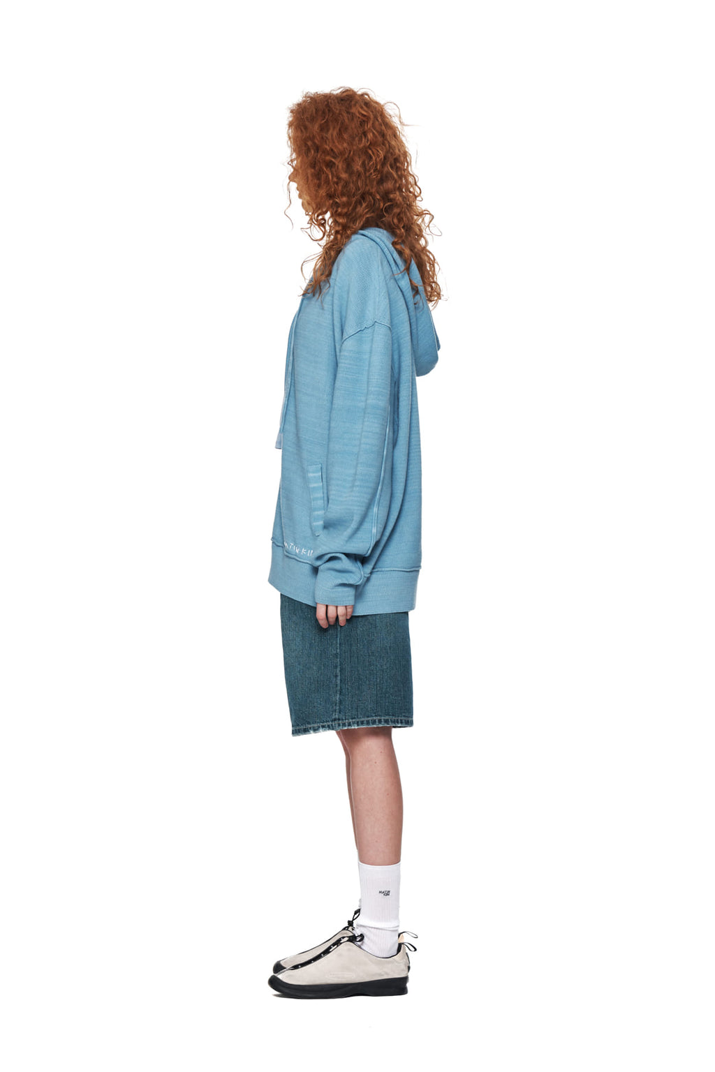 Matin Kim - Ribbed Knit Hoody Zip Up (Sky) product image 6 | TRAB K-Fashion Australia