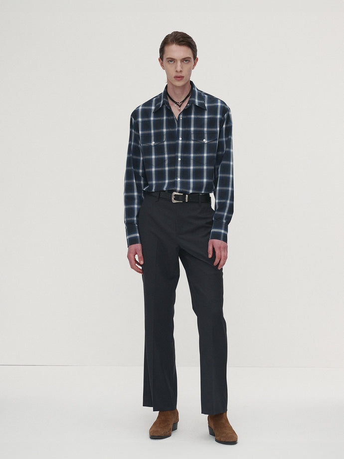 Tonywack - Checked Cotton Western Shirt Japanese Fabric (Navy/White) product image 2 | TRAB K-Fashion Australia