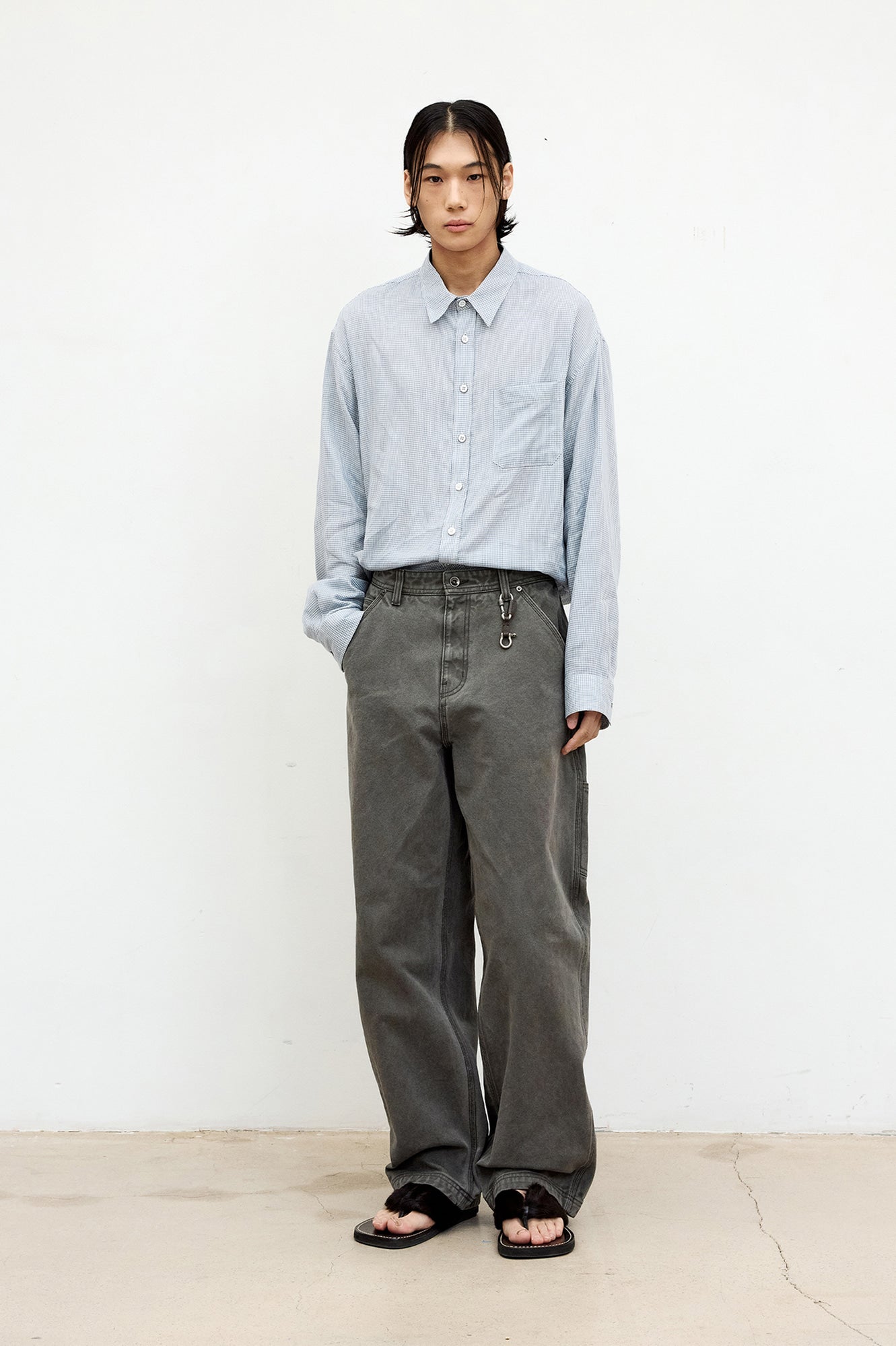 Coor - Cotton Tencel Micro Blue Check Shirt (White Check) product image 2 | TRAB K-Fashion Australia