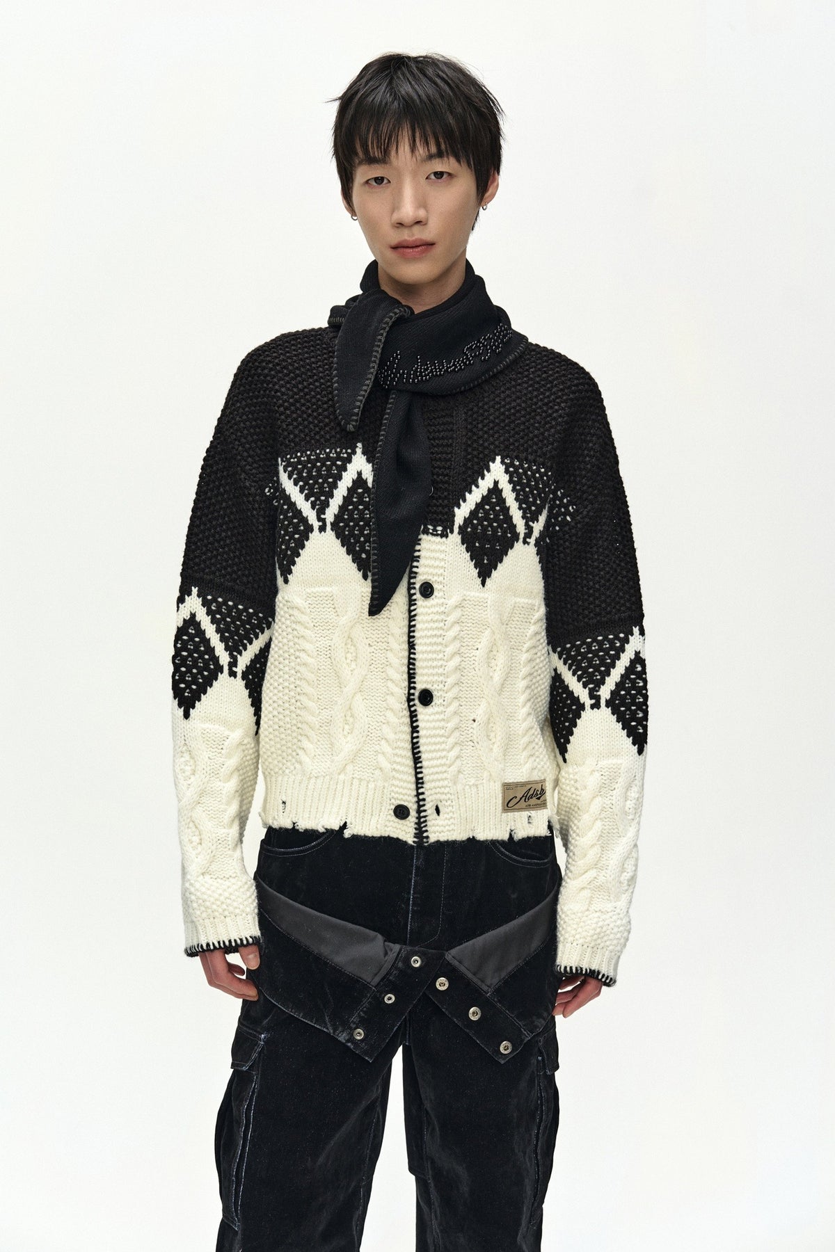 Andersson Bell - Argyle Heavy Wool Cardigan (Ecru/Black) product image 1 | TRAB K-Fashion Australia