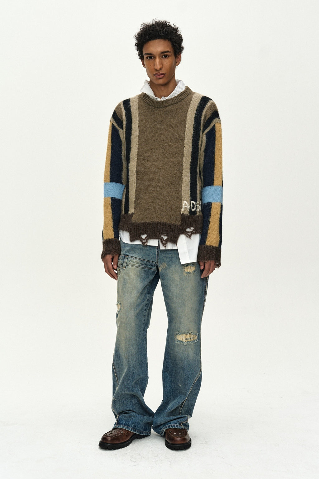 Andersson Bell - Layered Stripe Intarisa Crew Neck Sweater (Camel) product image 1 | TRAB K-Fashion Australia