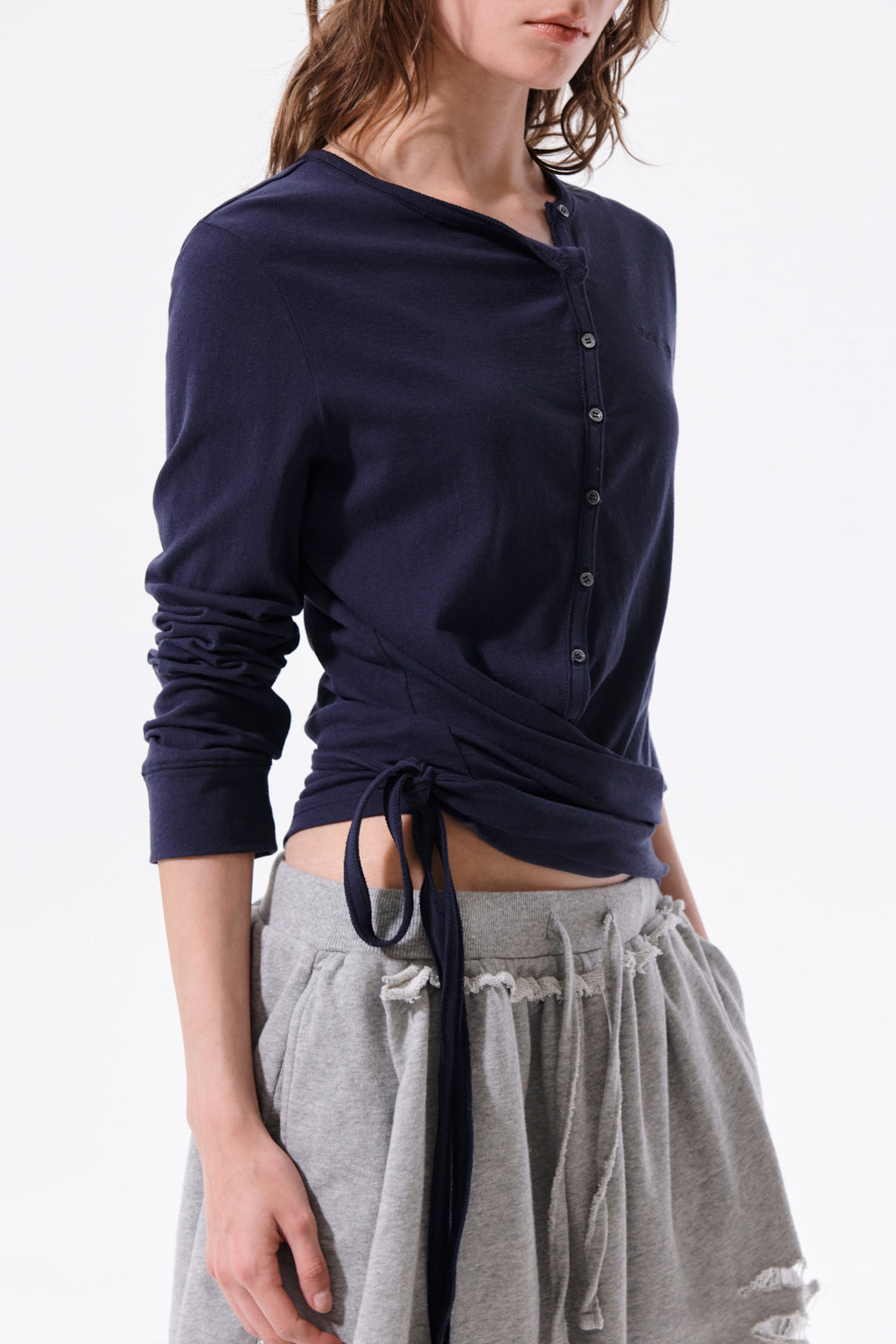 Matin Kim - Asymmetric Button Closure Top (Navy) product image 12 | TRAB K-Fashion Australia