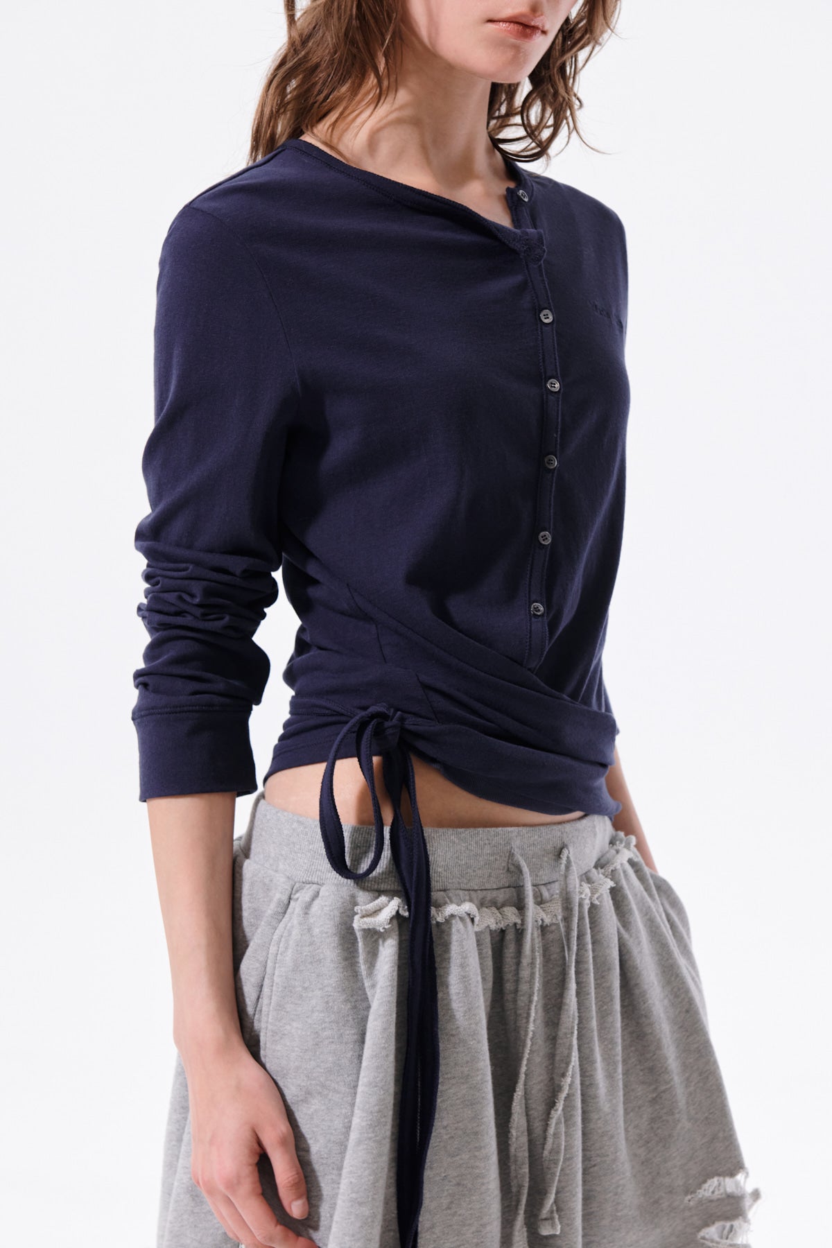 Matin Kim - Asymmetric Button Closure Top (Navy) product image 12 | TRAB K-Fashion Australia
