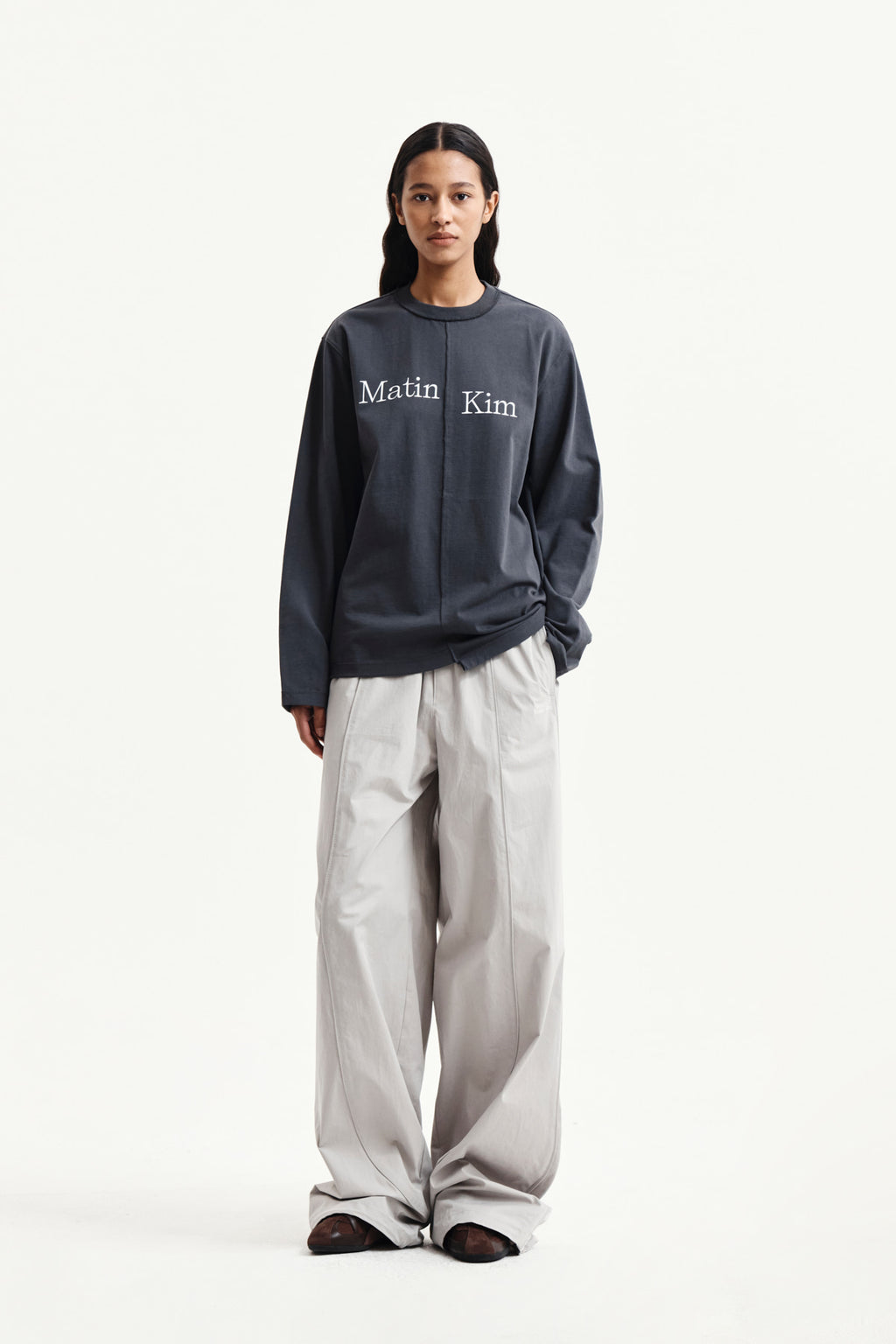 Matin Kim - Asymmetric Logo Top (Charcoal) product image 8 | TRAB K-Fashion Australia