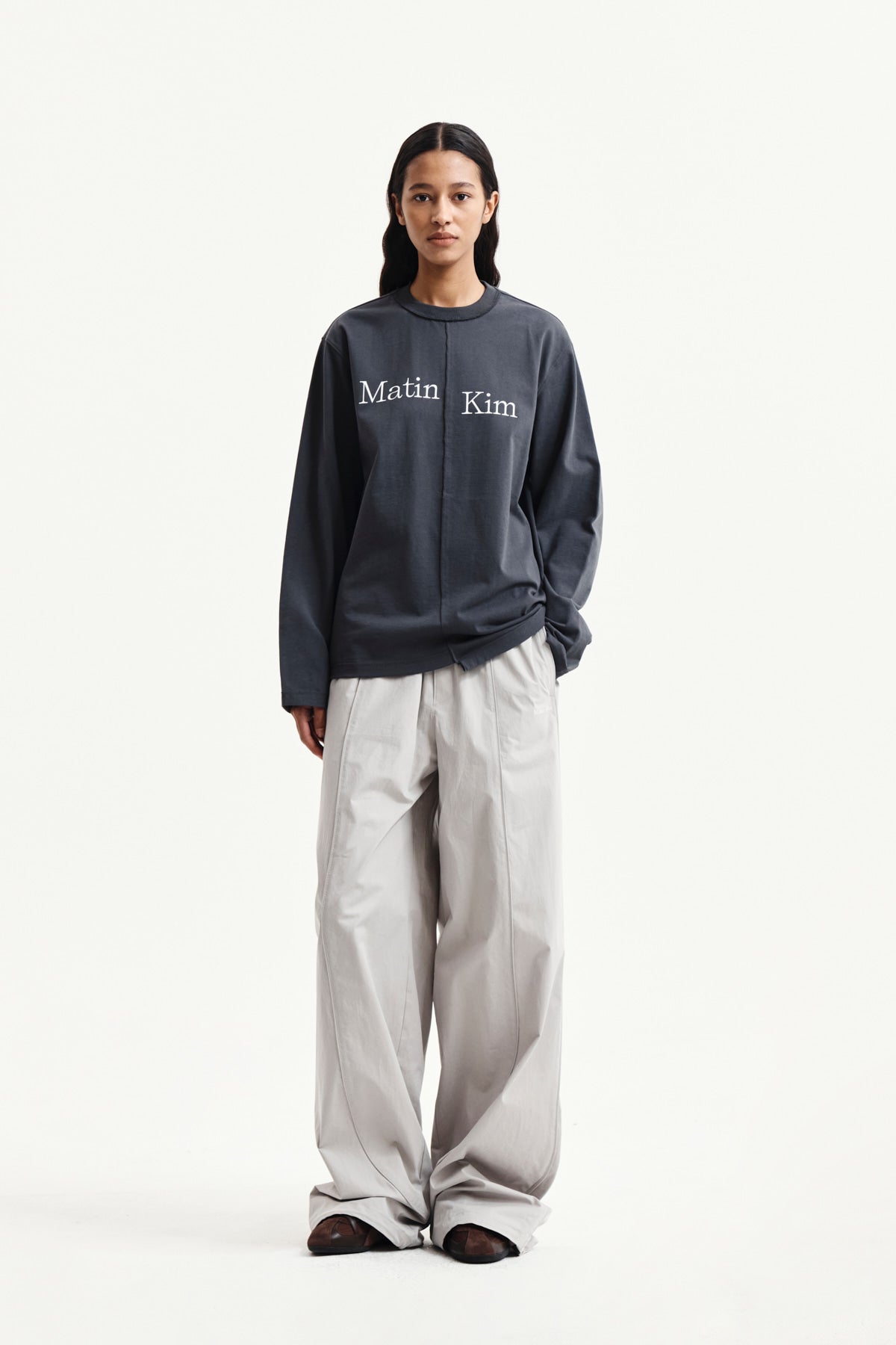Matin Kim - Asymmetric Logo Top (Charcoal) product image 8 | TRAB K-Fashion Australia
