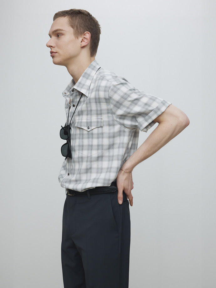 Tonywack - Raw-Cut Western Check Shirt (Pale Grey/Ecru) product image 4 | TRAB K-Fashion Australia