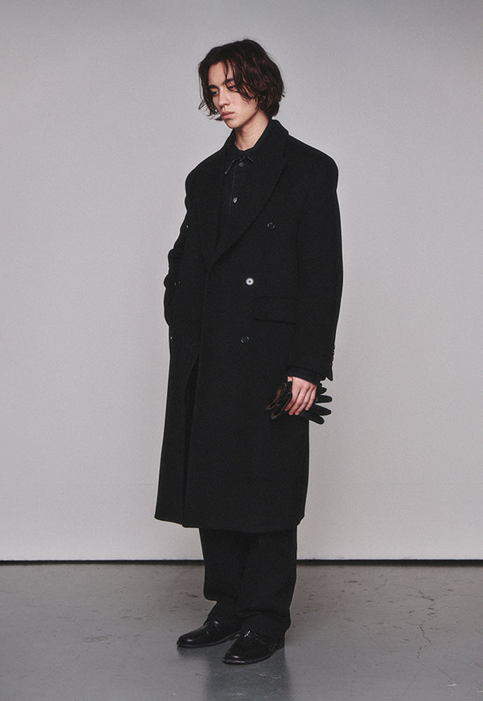 Art if acts - Leather Collar Double-Breasted Coat (Black) product image 2 | TRAB K-Fashion Australia