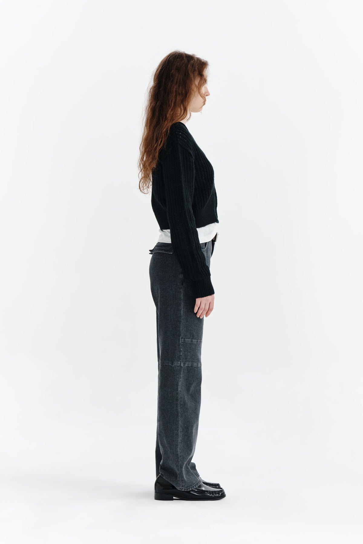Matin Kim - Knee Point Stripe Denim Pants (Grey) product image 6 | TRAB K-Fashion Australia